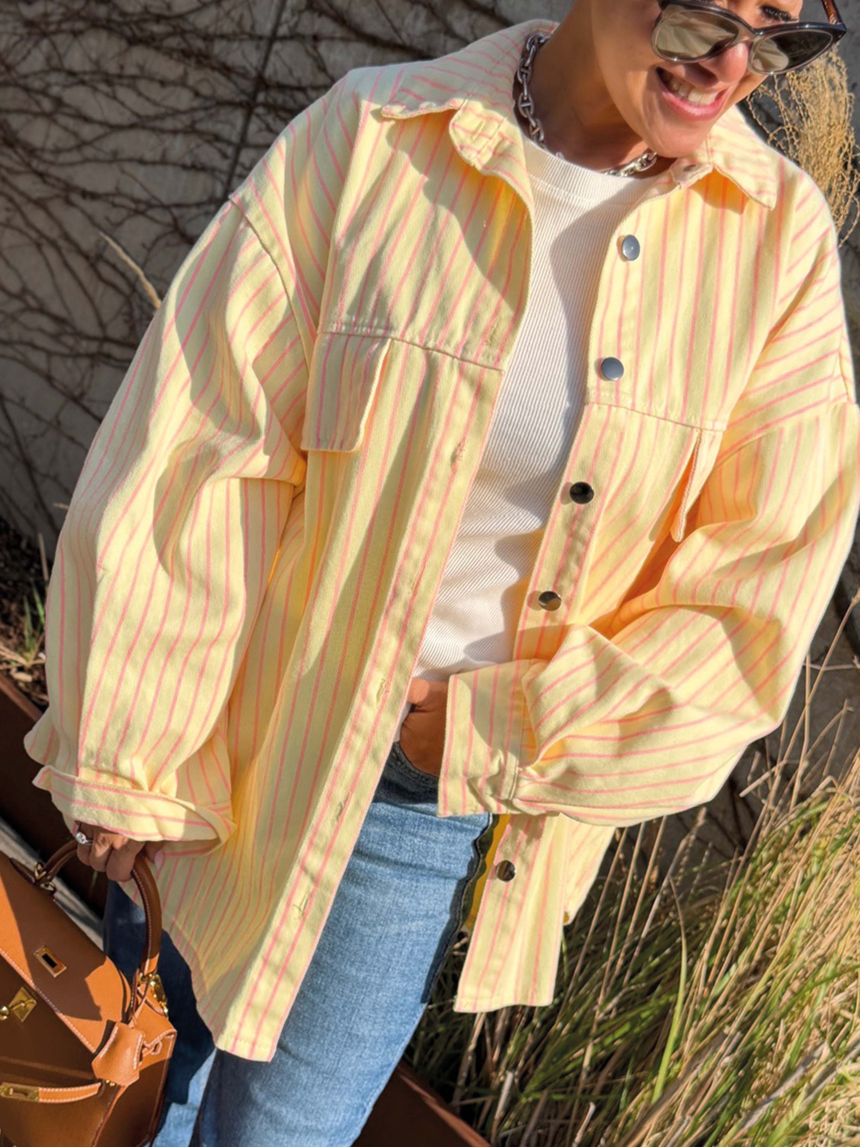Denim Overshirt Jacke - STRIPES Butter Yellow