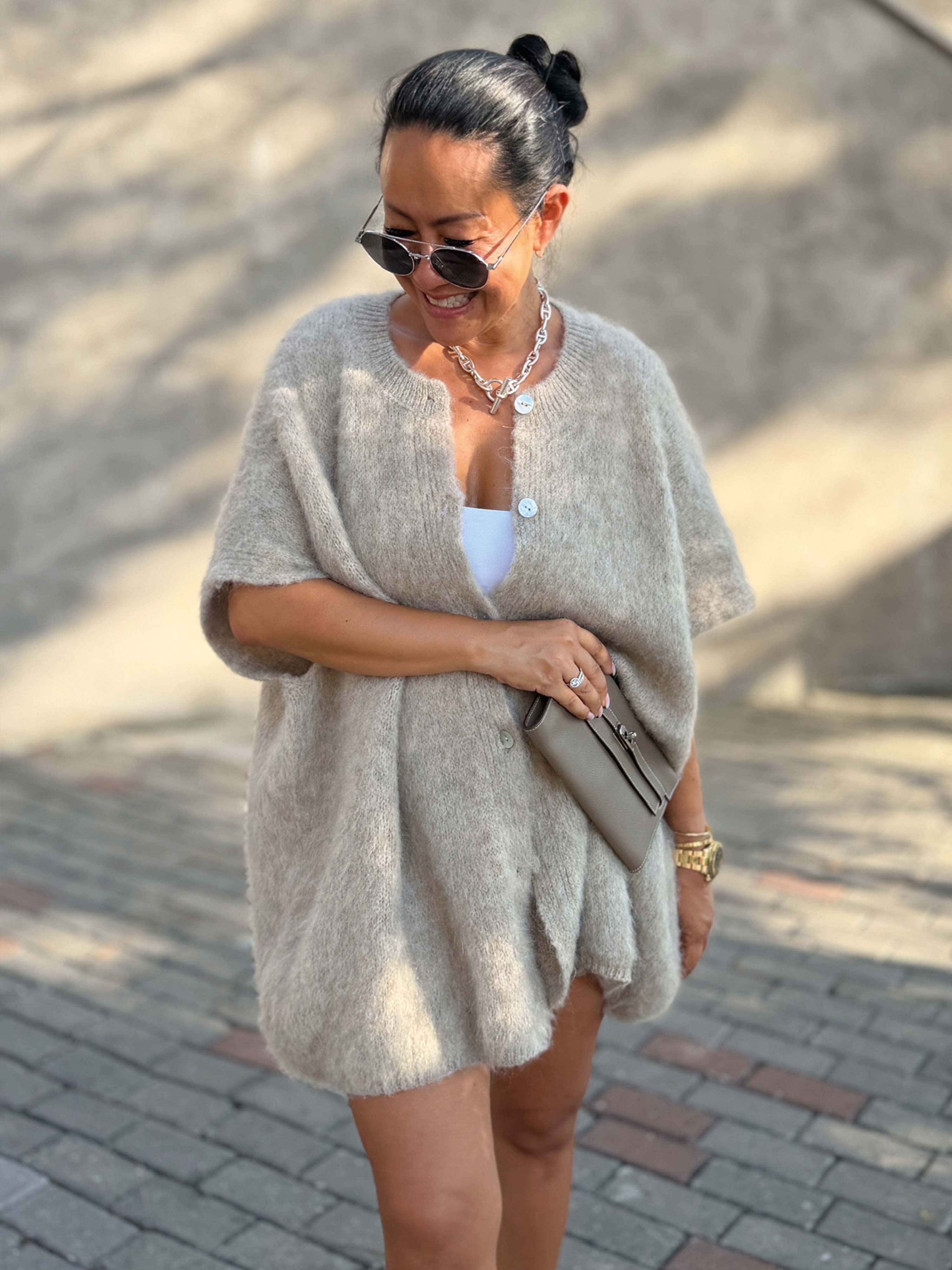 Oversize Strickjacke - FLUFFY - Oatmeal