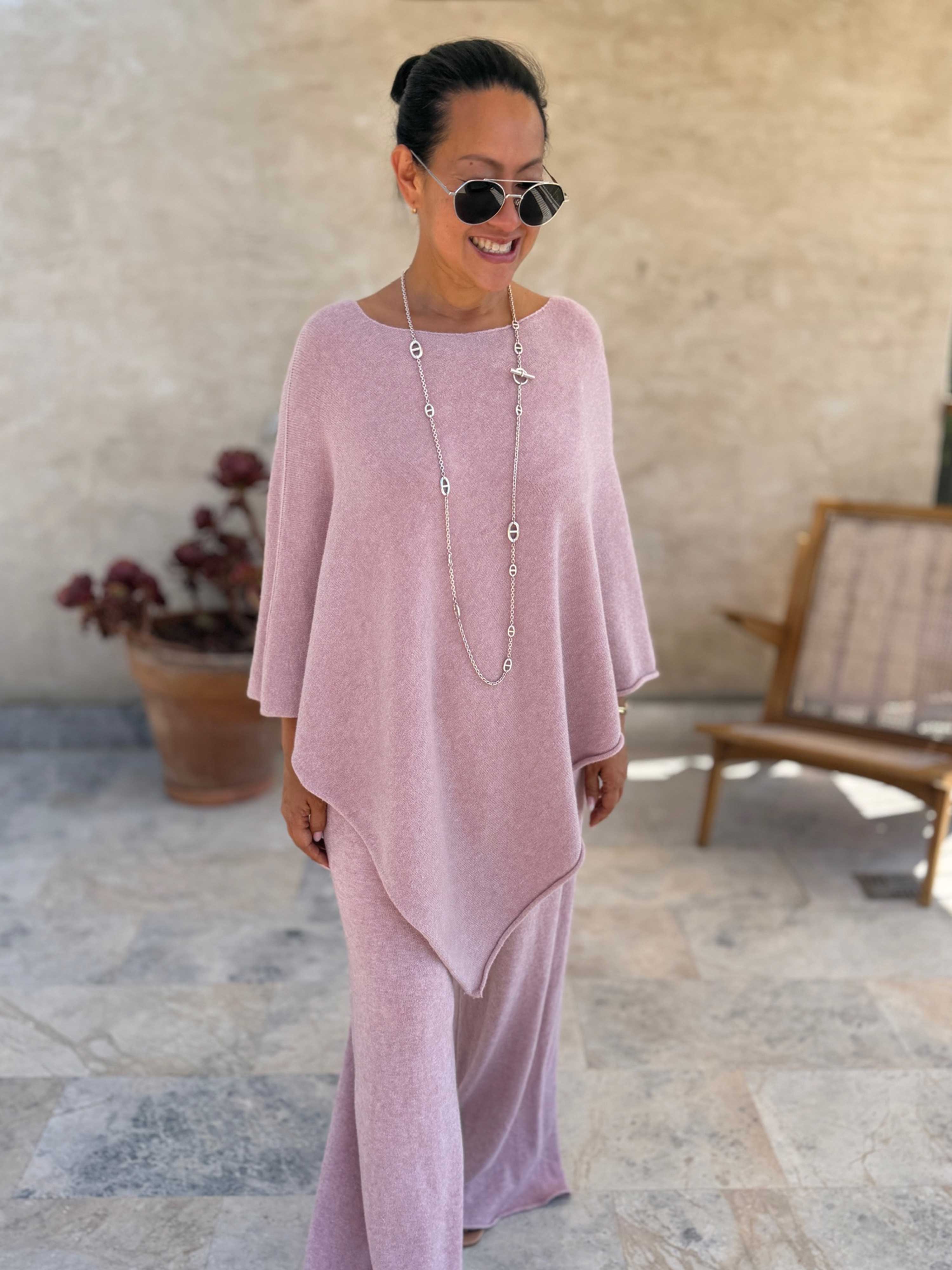 Oversize Viskose Strick Poncho Cape - Blush
