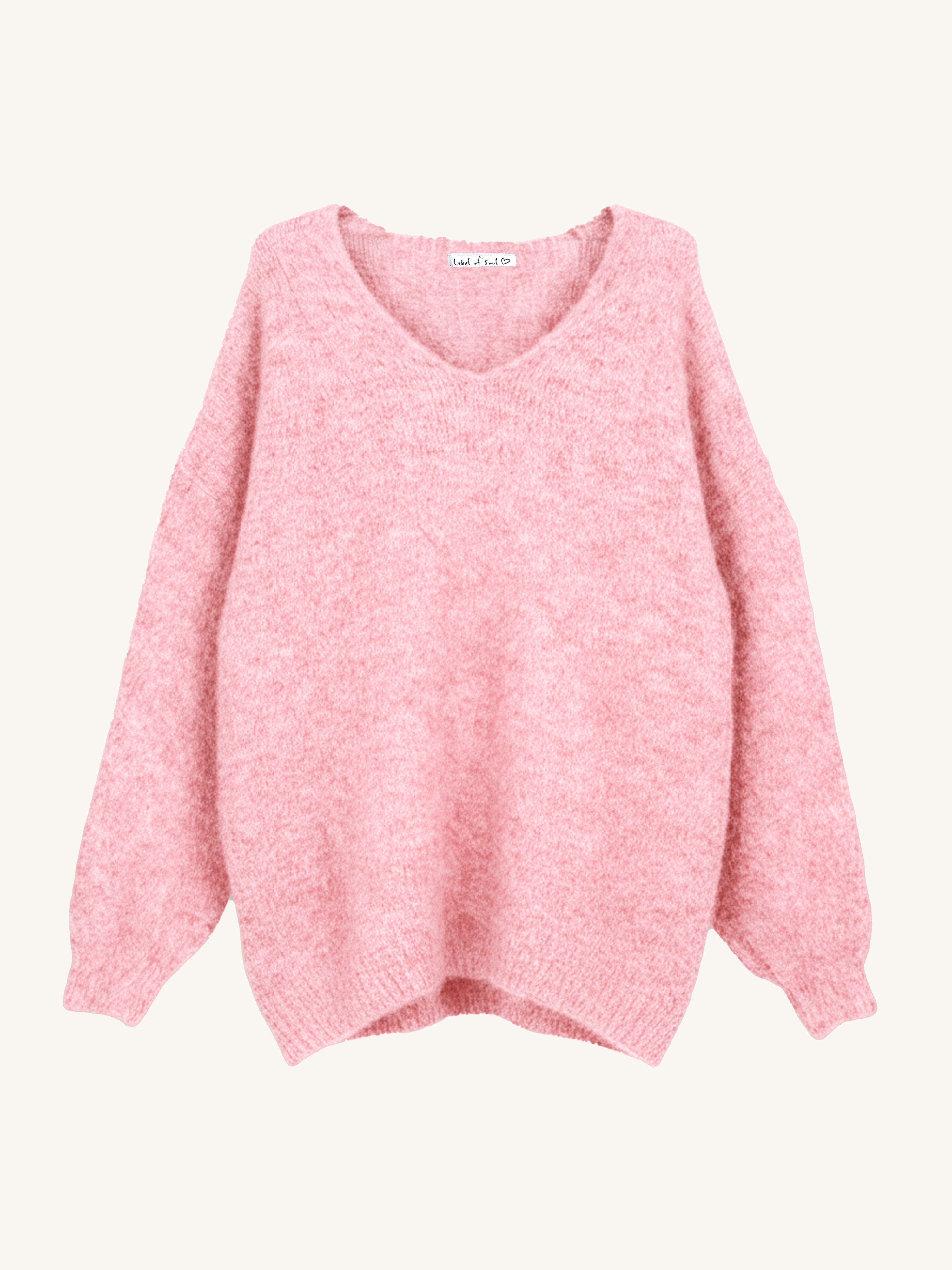 Oversize V-Ausschnitt Strickpullover mit Alpakawollanteil - Rosa