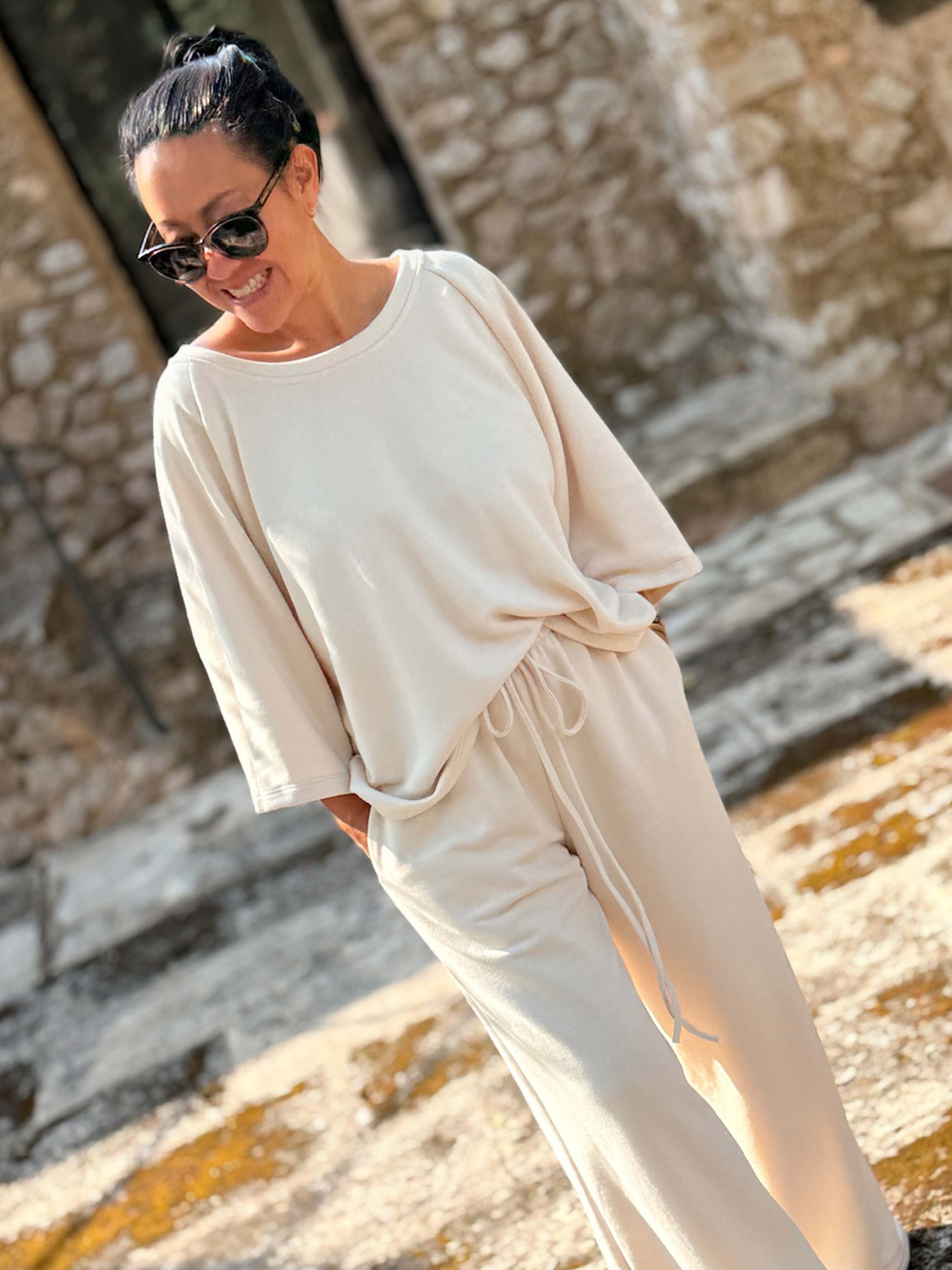 Basic Oversize Kurzarm Sweatshirt - LOUNGE - Vanille