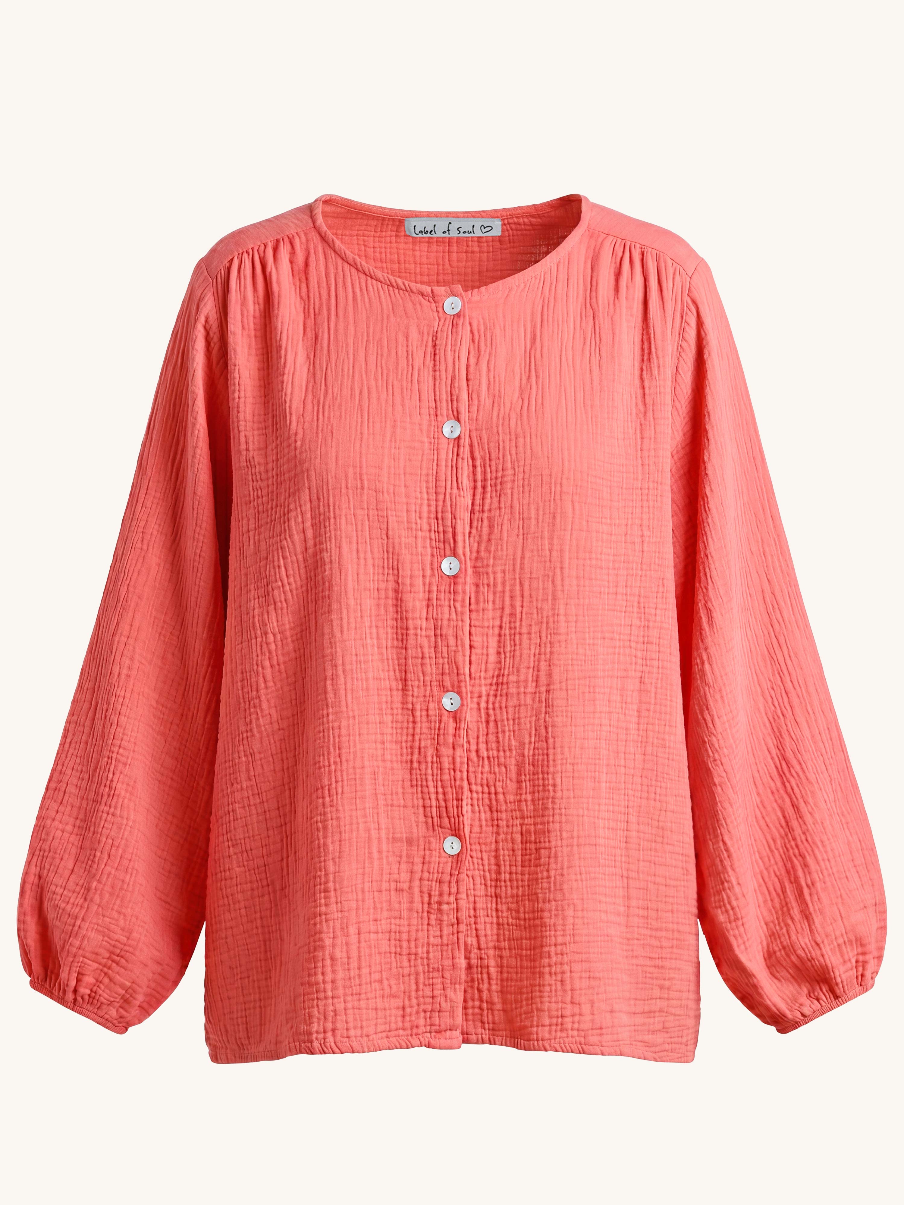 Musselin Oversize Bluse mit Rundhalsausschnitt - Peach