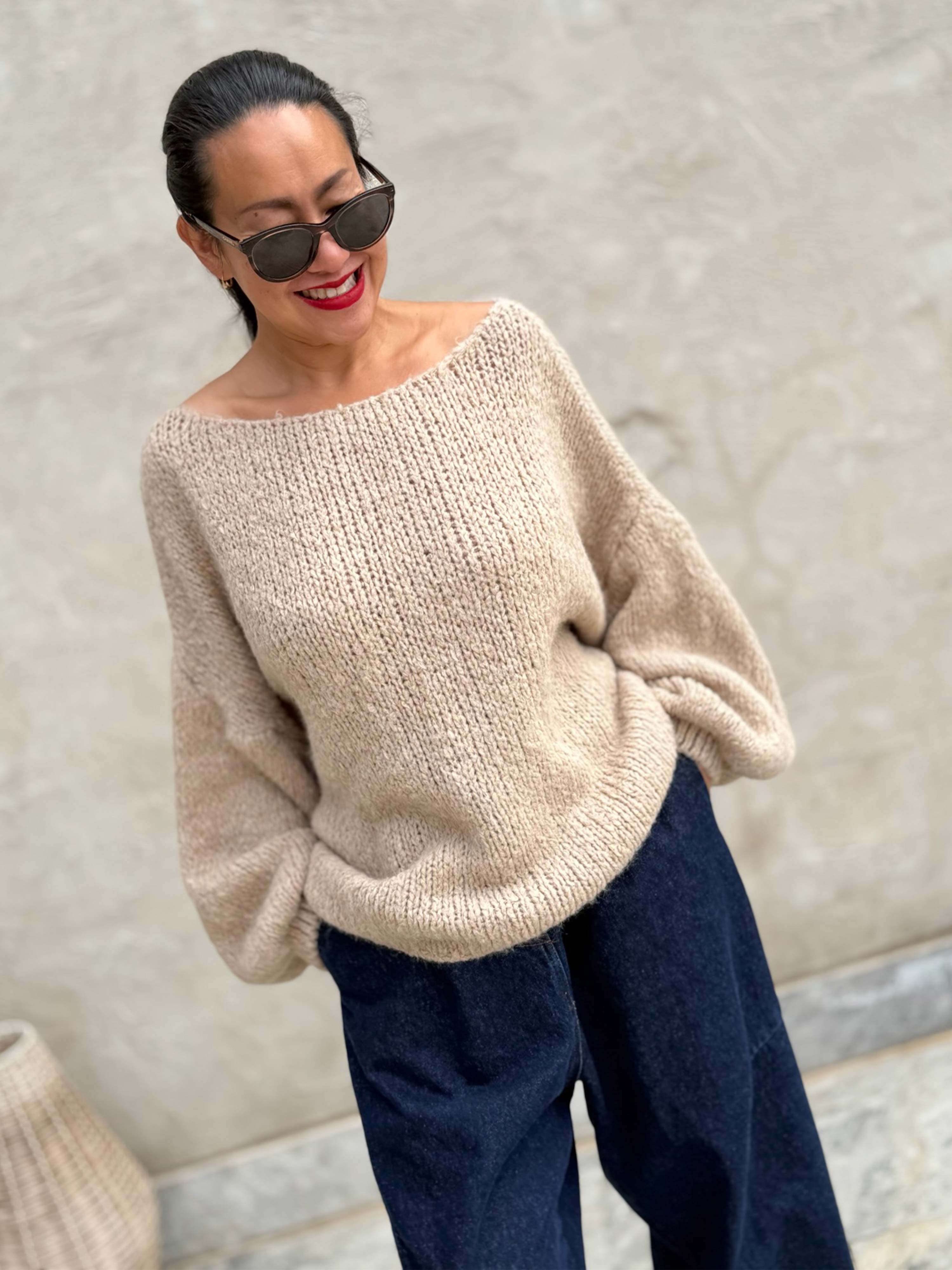 Oversize Cropped Strickpullover - FLAUSCHI - Beige