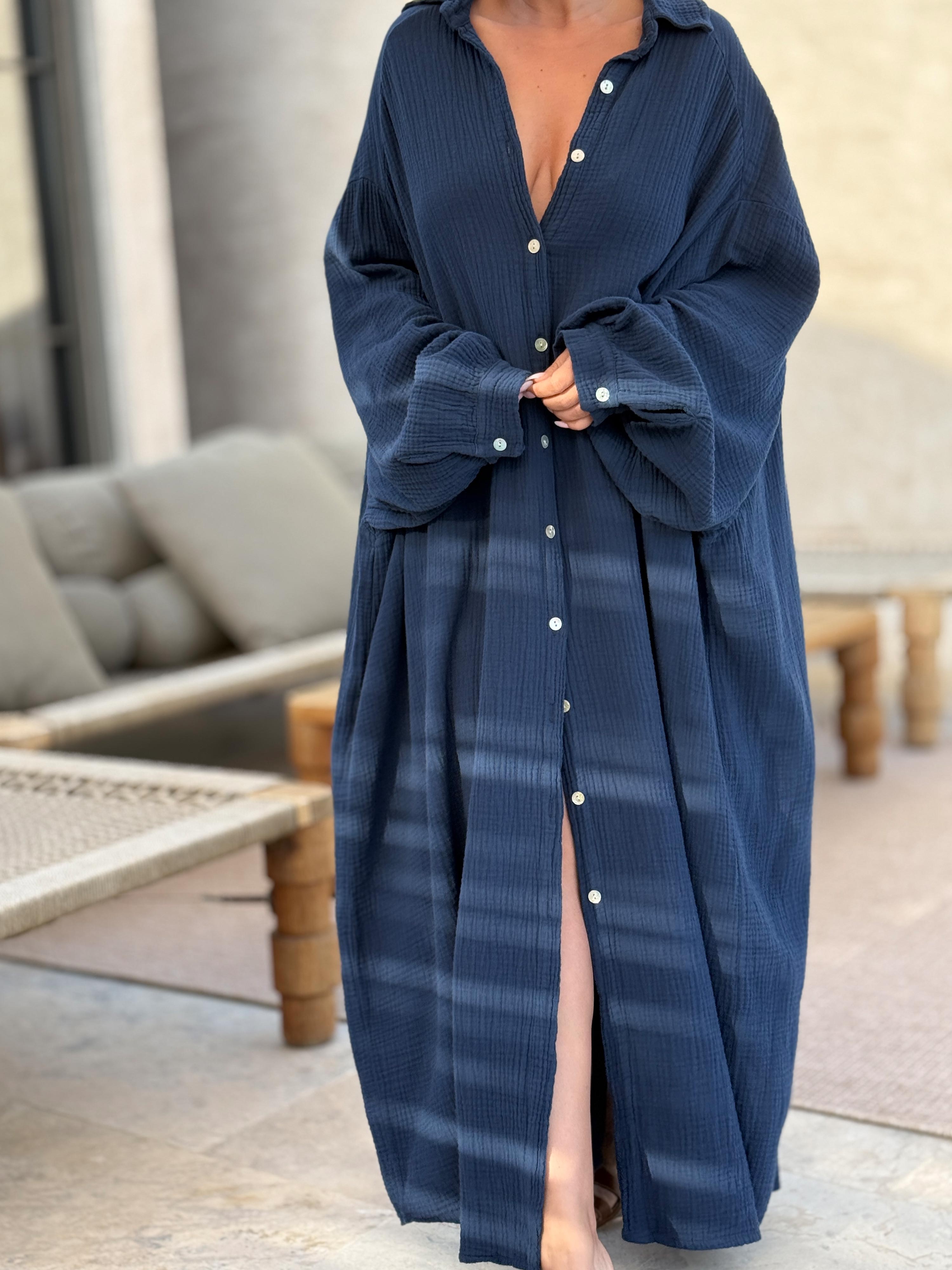 Musselin Oversize Blusenkleid - SEVILLA - Navy Musselin Oversize Blusenkleid - SEVILLA - Navy