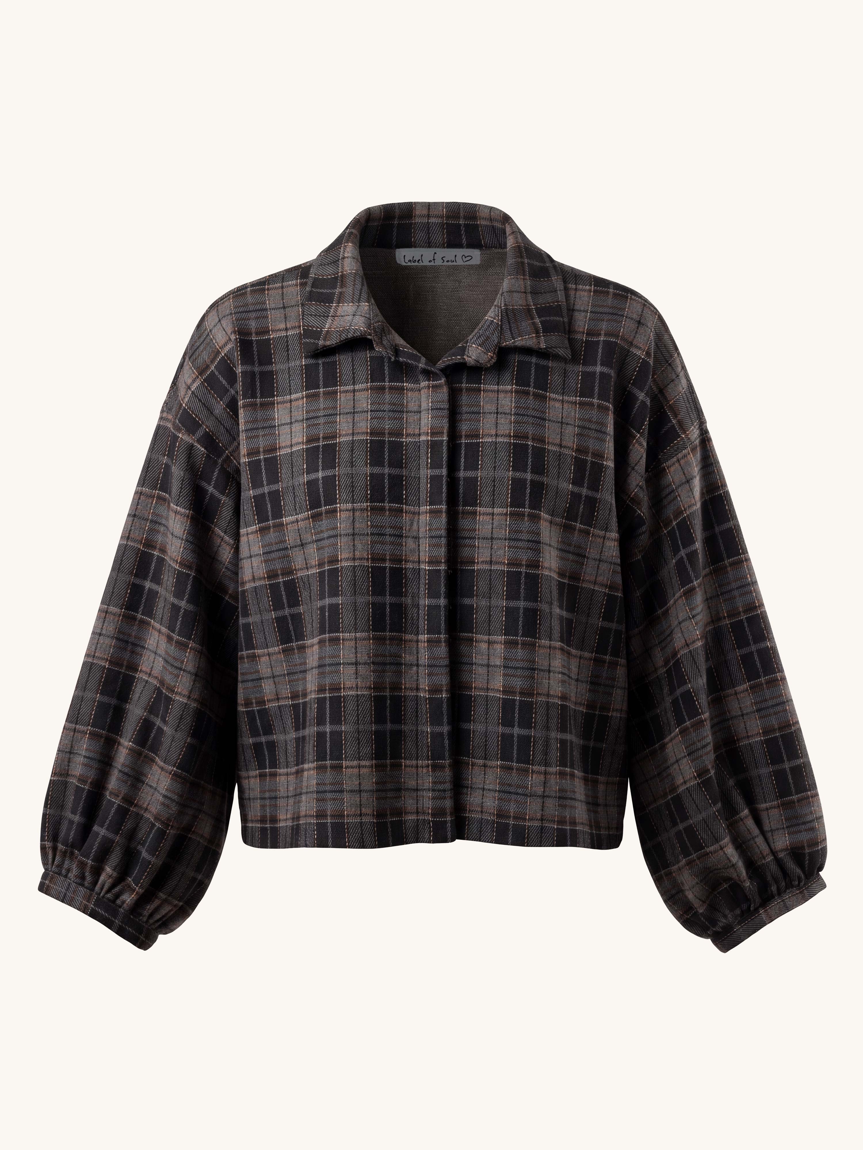 Bluse mit Ballonärmeln - KARO - Grau
