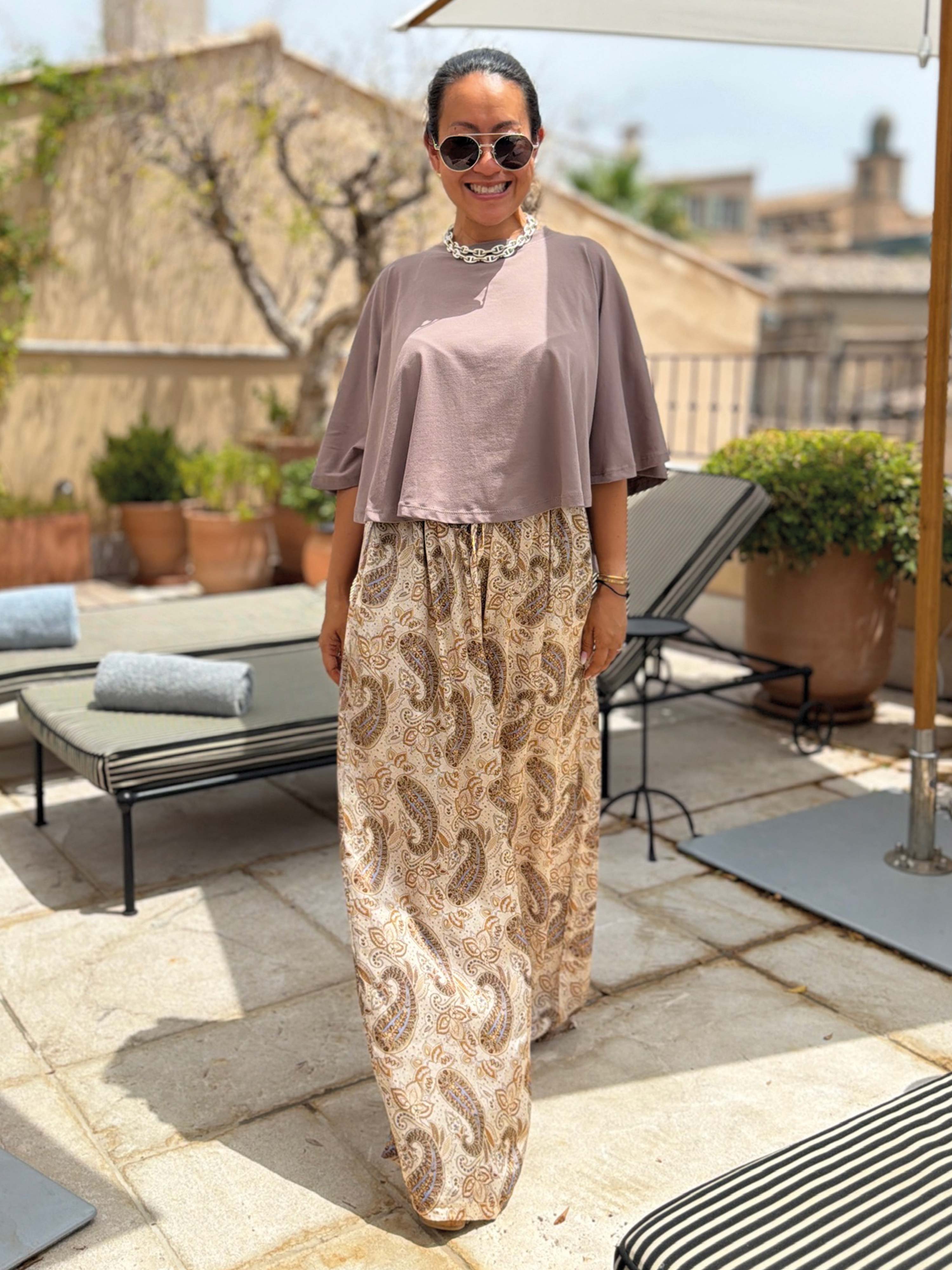Basic Oversize Kurzarm Poncho Shirt - ONESIZE - Taupe