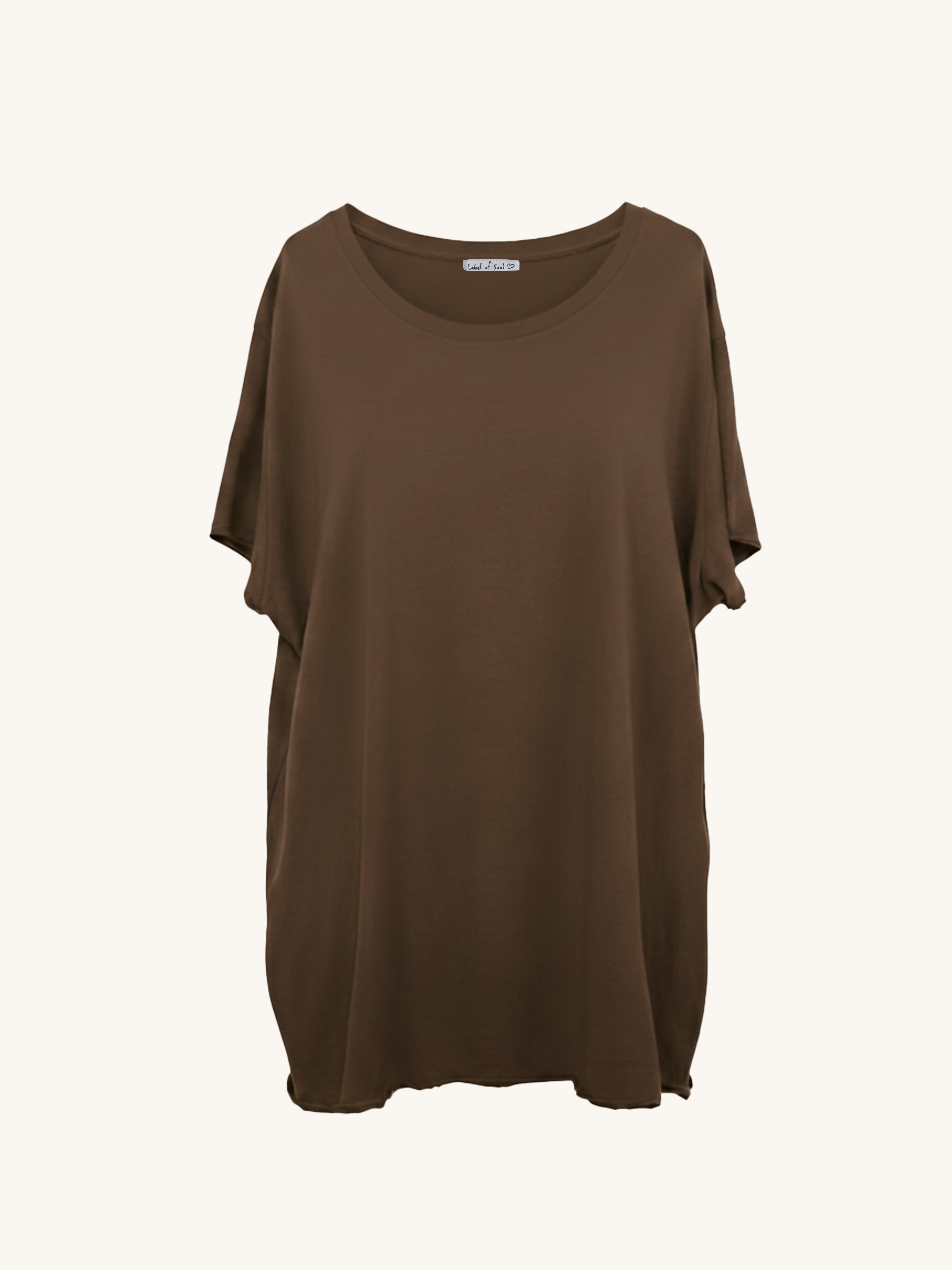 Basic Long Kurzarmshirt - Schoko
