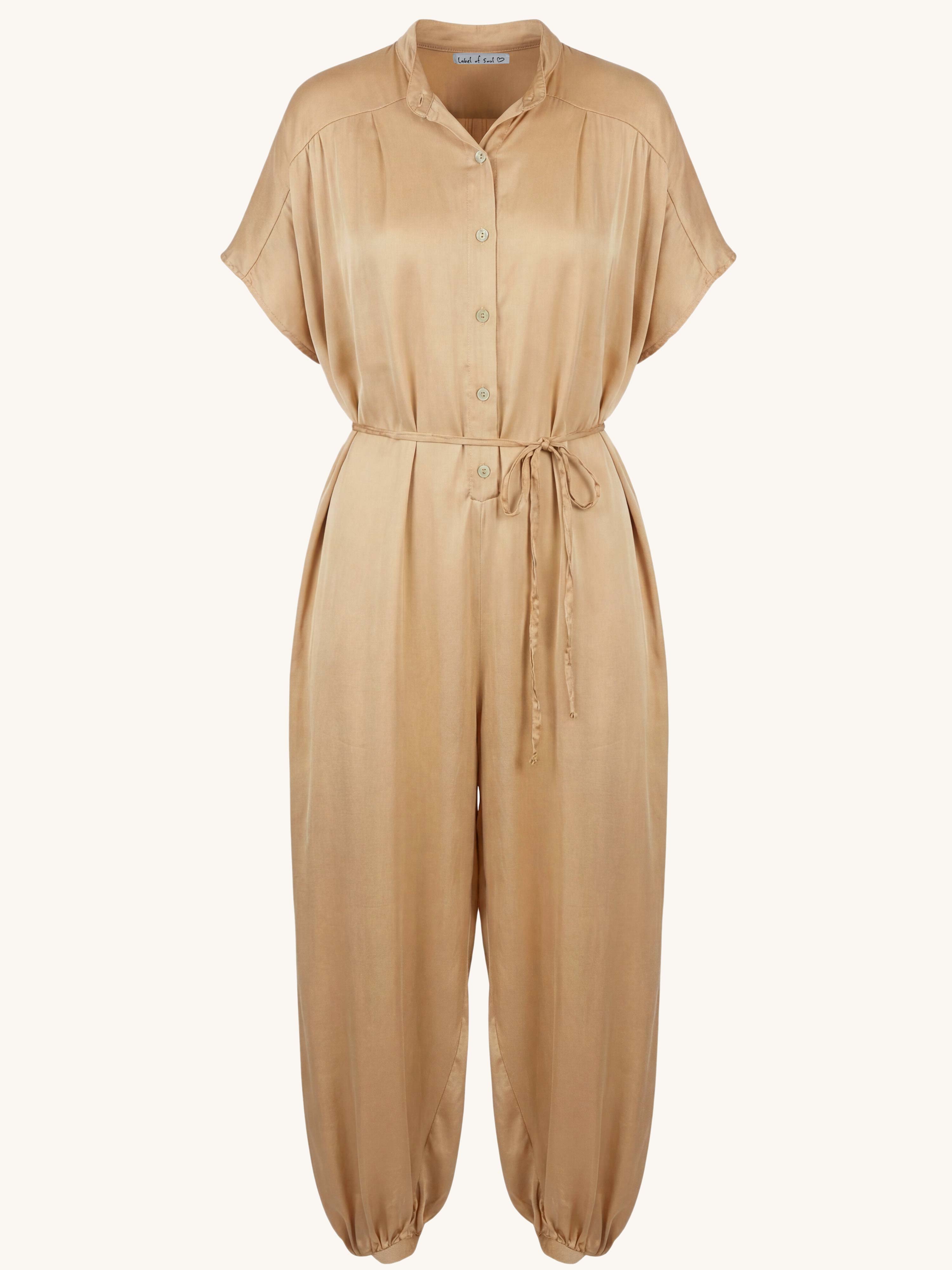 Oversize Viskose Jumpsuit mit Seidenanteil - Camel