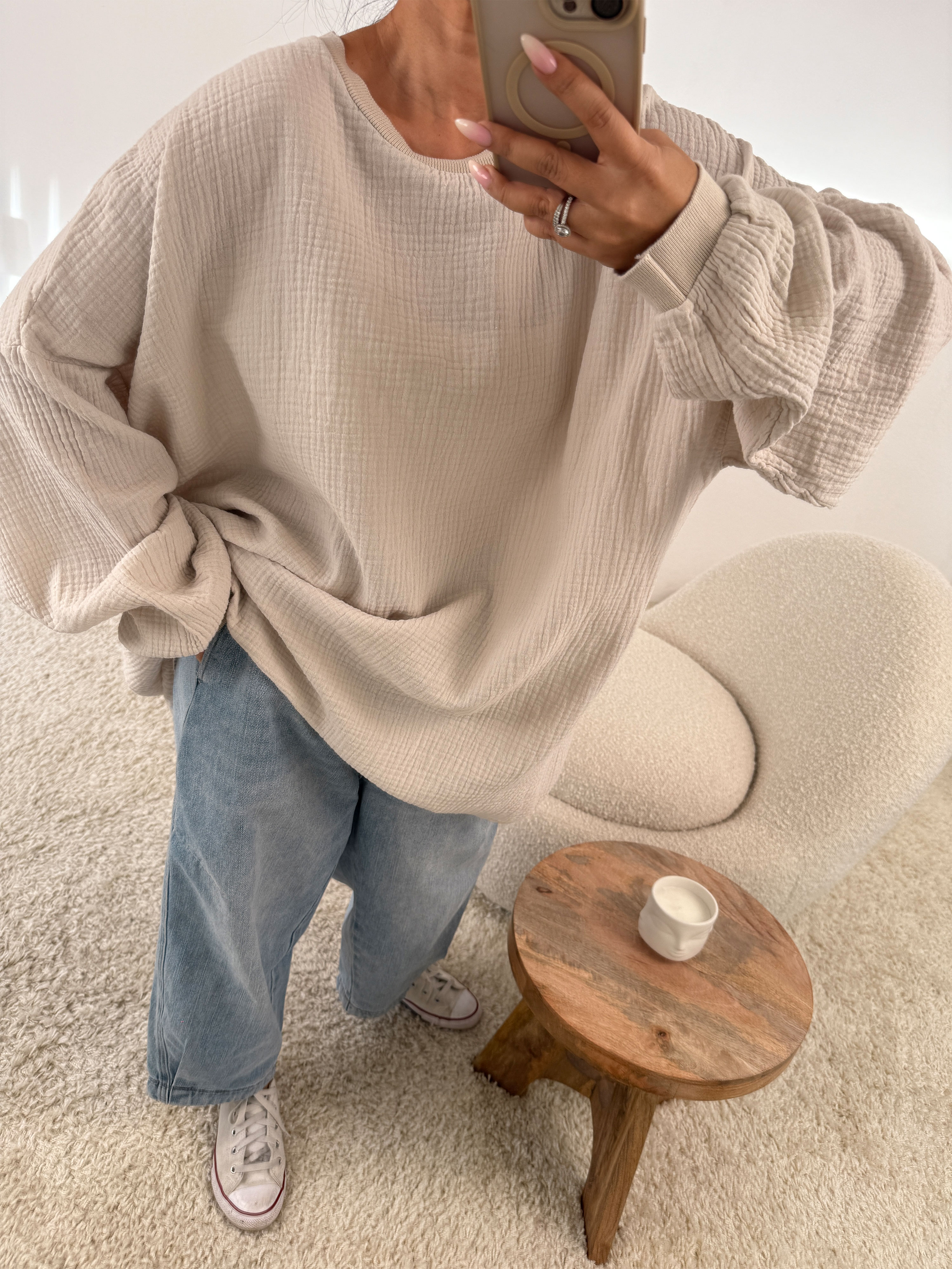 Musselin Oversize Sweatshirt - Beige Musselin Oversize Sweatshirt - Beige
