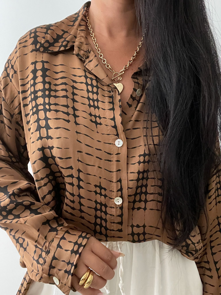 Fliessende Long Oversize Bluse - Chic - Bronze/Schwarz