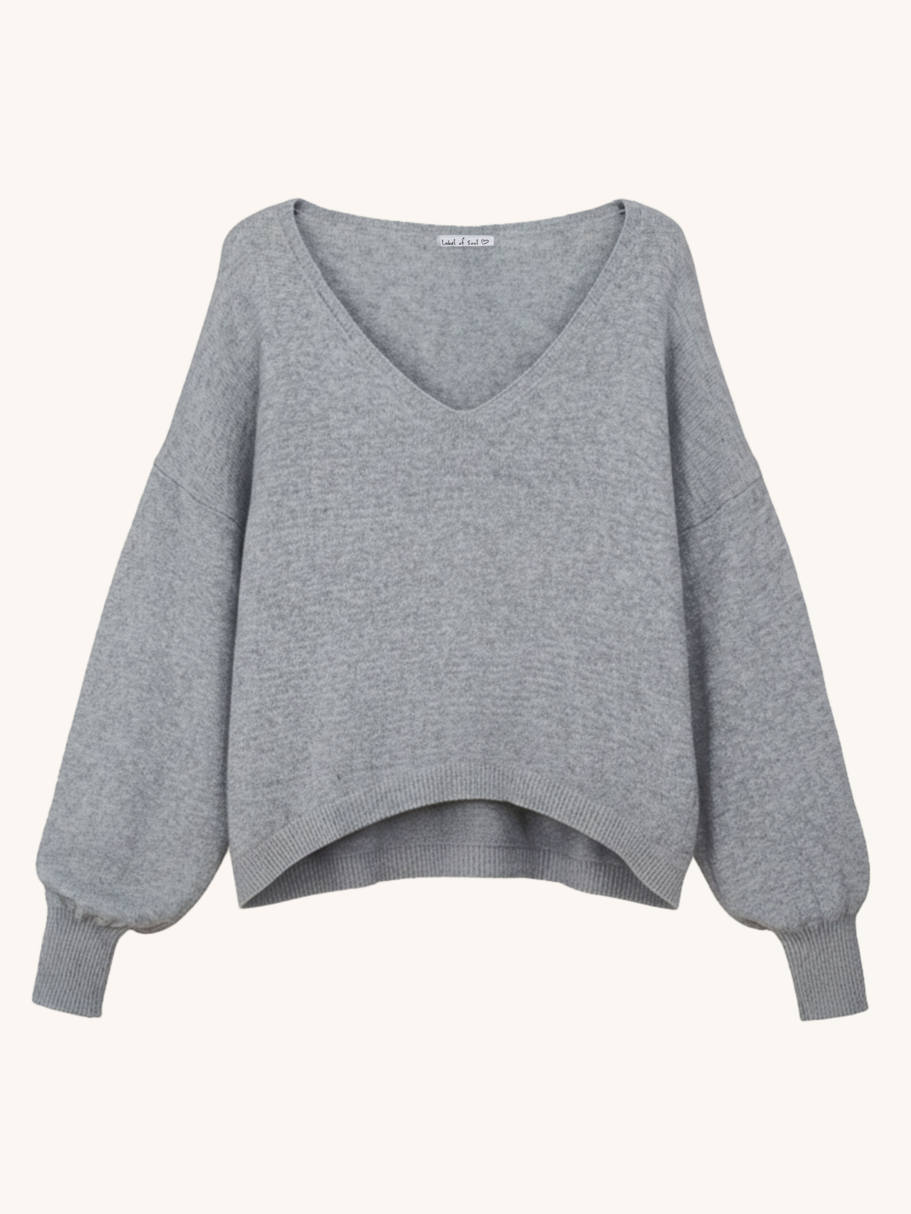 Cropped Viskose Pullover mit V-Ausschnitt - Grau