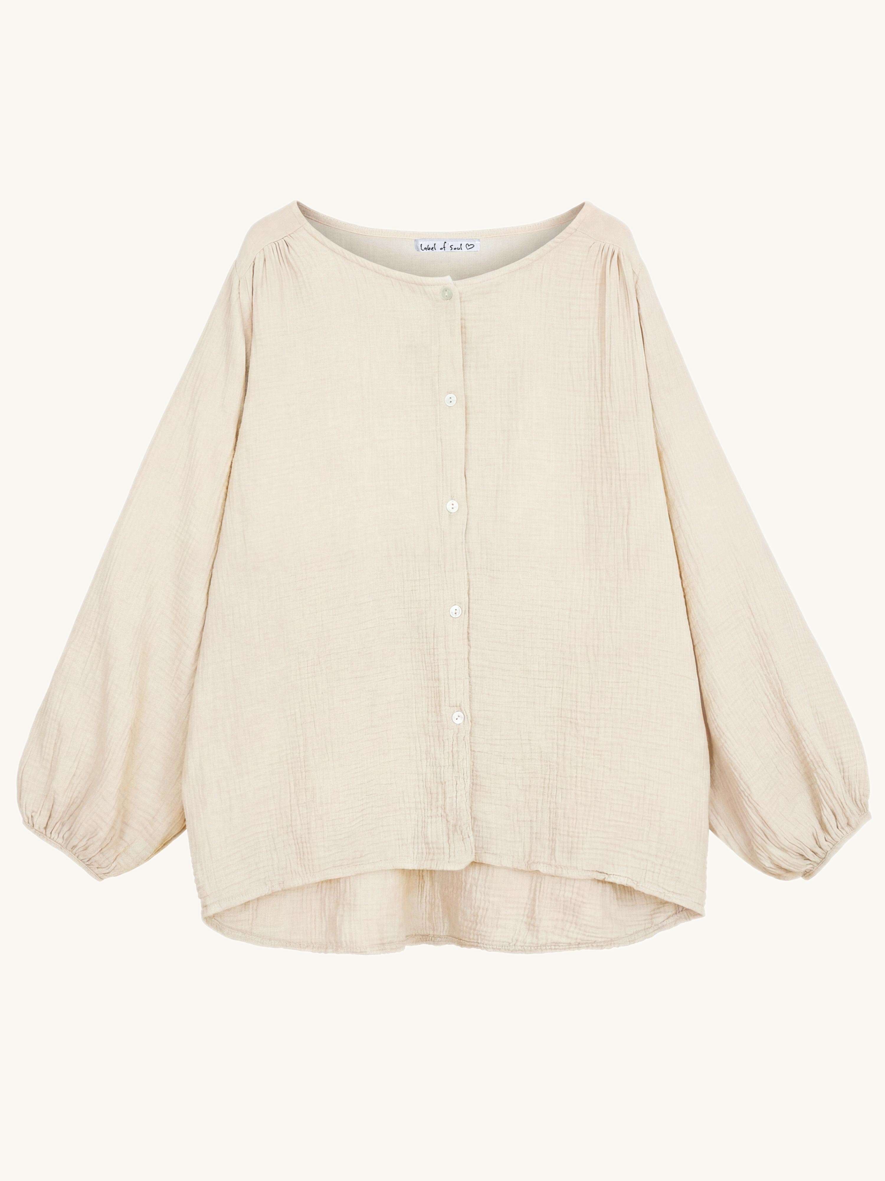 Musselin Oversize Bluse mit Rundhalsausschnitt - Vanille