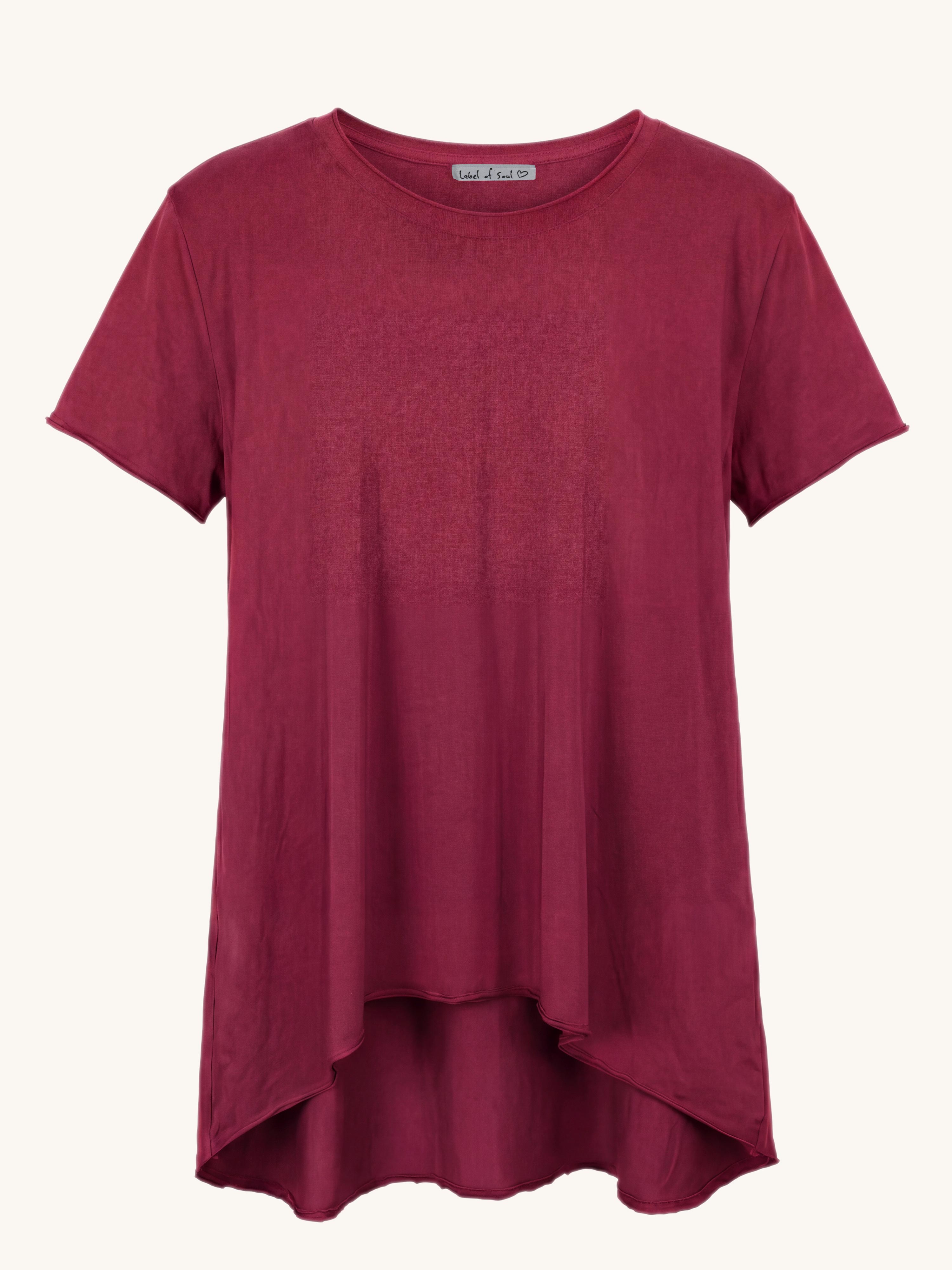 Basic Vokuhila Kurzarmshirt - Burgundy