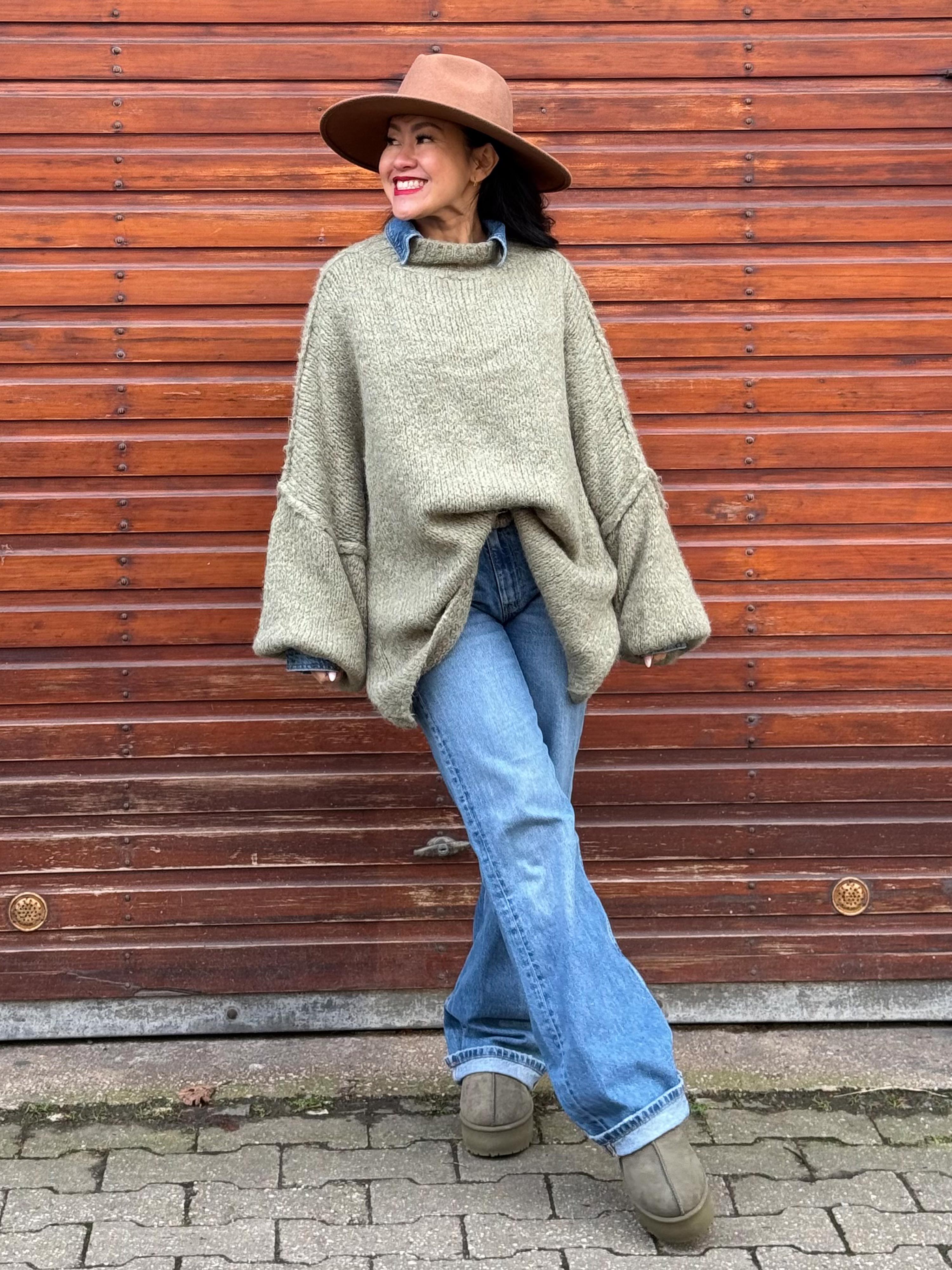 Oversize Strickpullover mit Stehkragen FLAUSCHI - REGULAR - Matcha