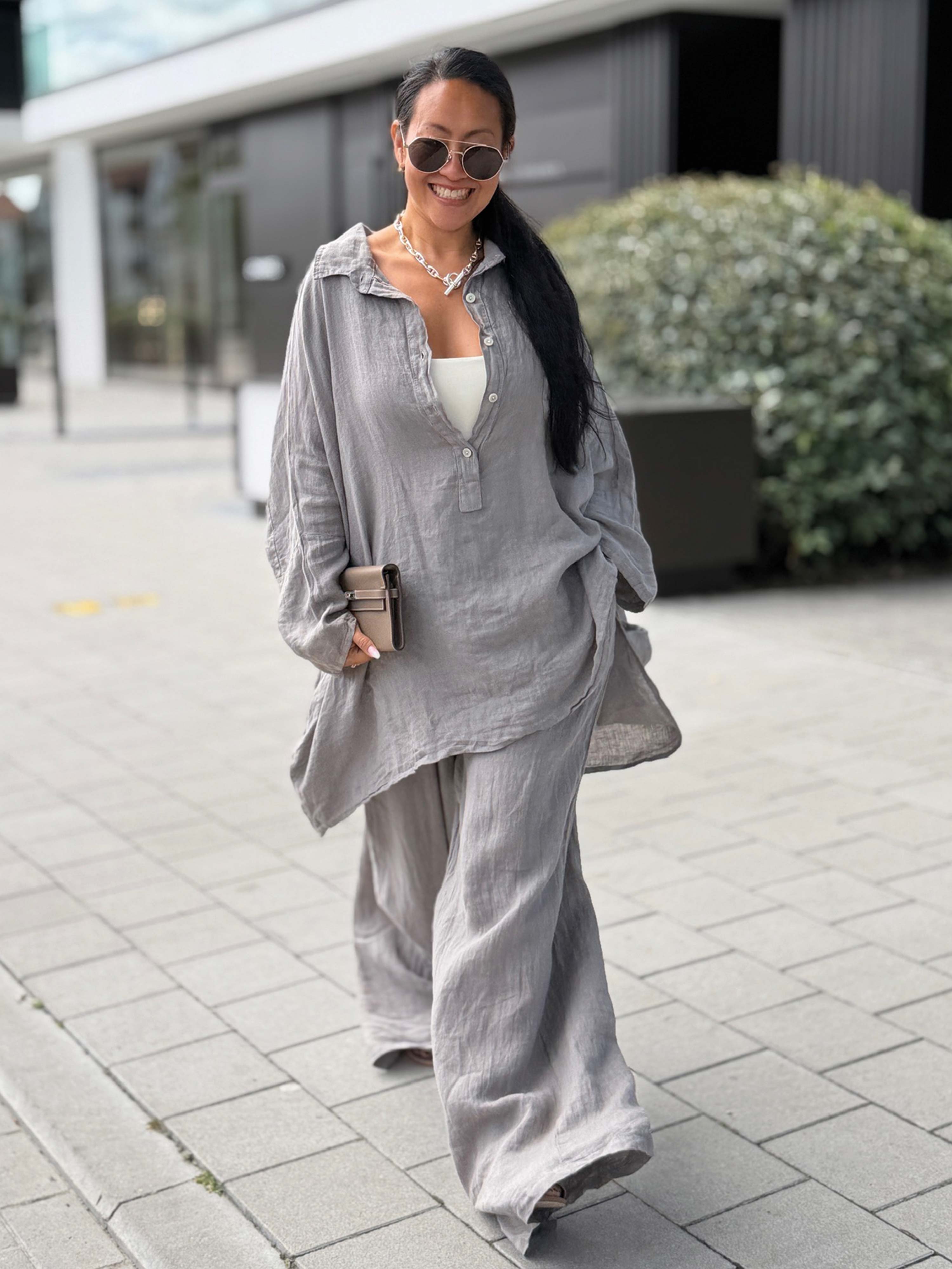 Leinen Palazzo Hose - Taupe