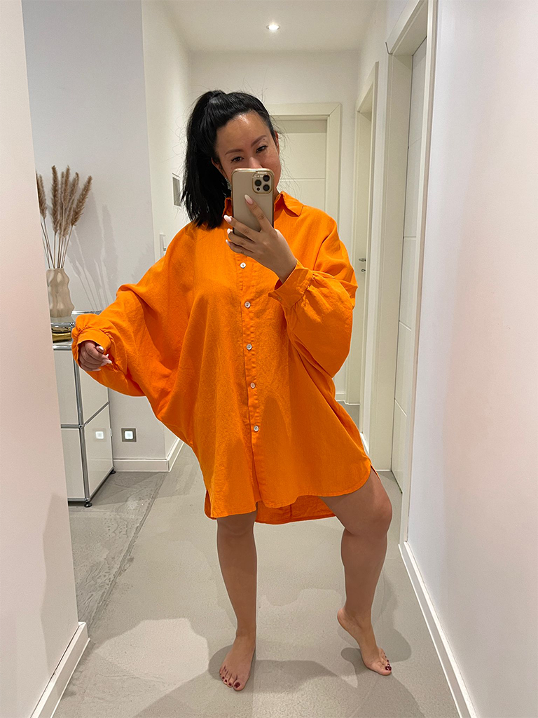 Long Oversize Bluse Leinen-Mix - Sunset Orange