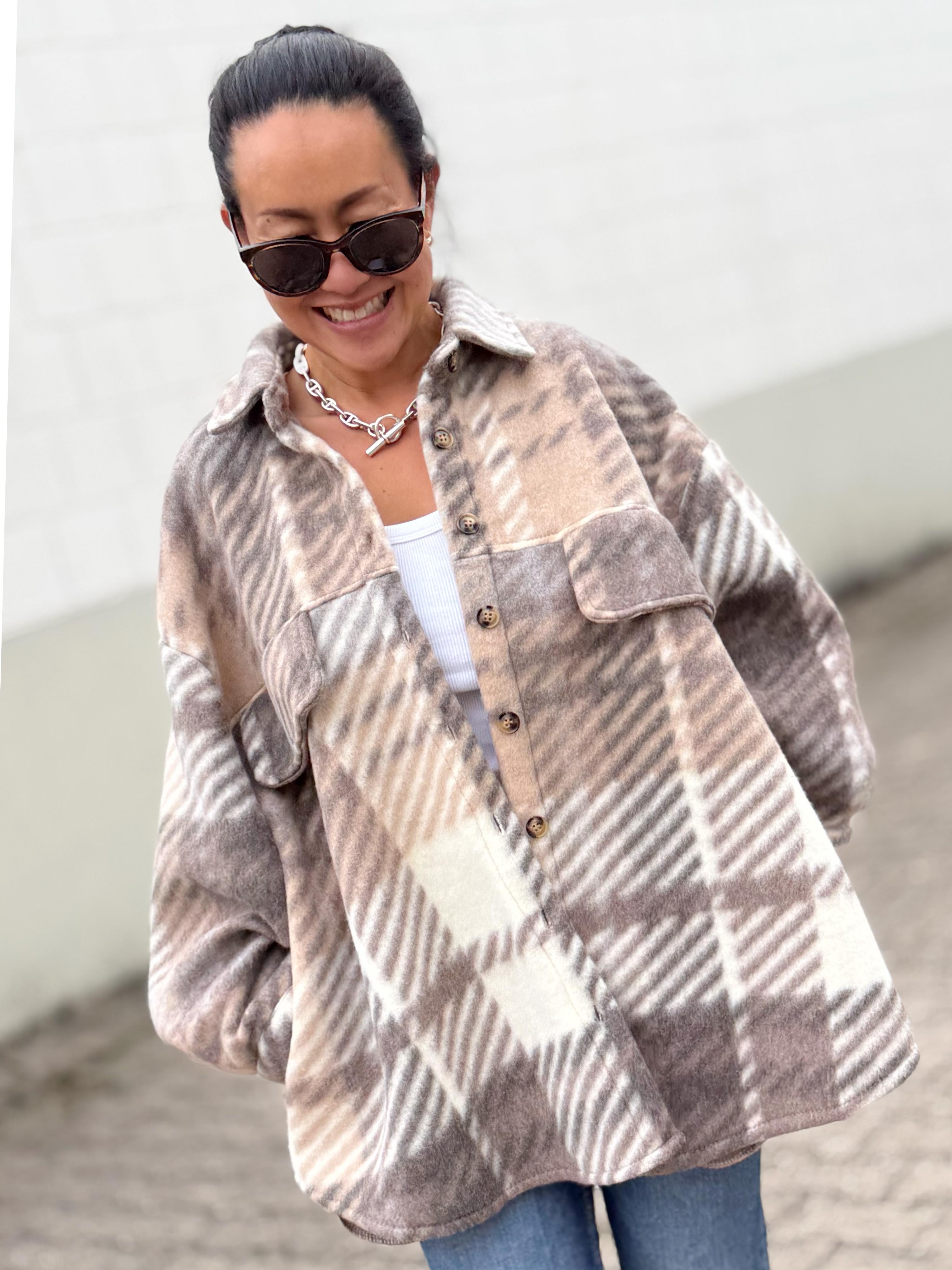 Overshirt Shacket Fleece Jacke - Oatmeal