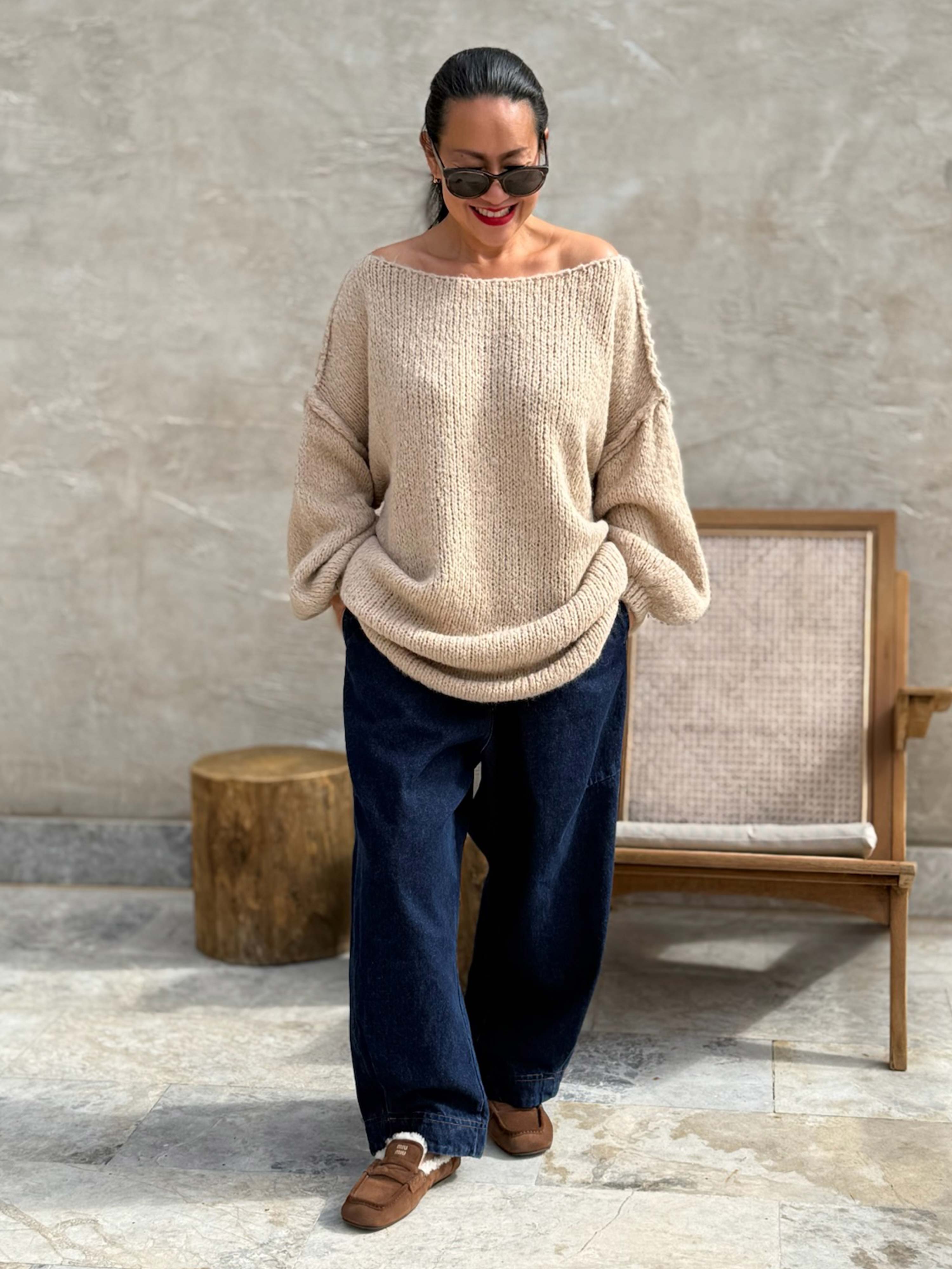 Oversize Long Strickpullover - FLAUSCHI - Beige