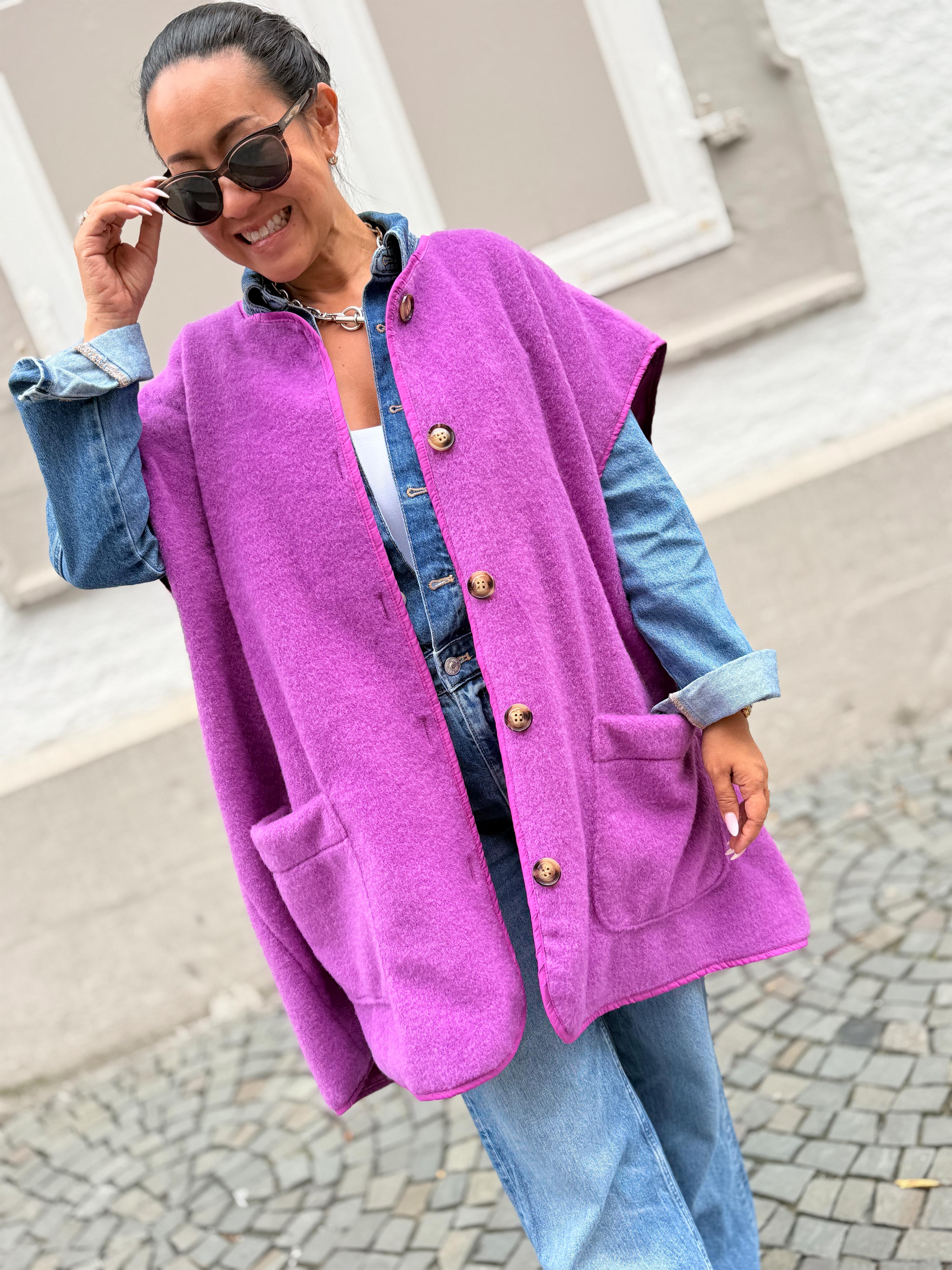 Oversize Weste mit Taschen - SIGNATURE - Lila Oversize Weste mit Taschen - SIGNATURE - Lila