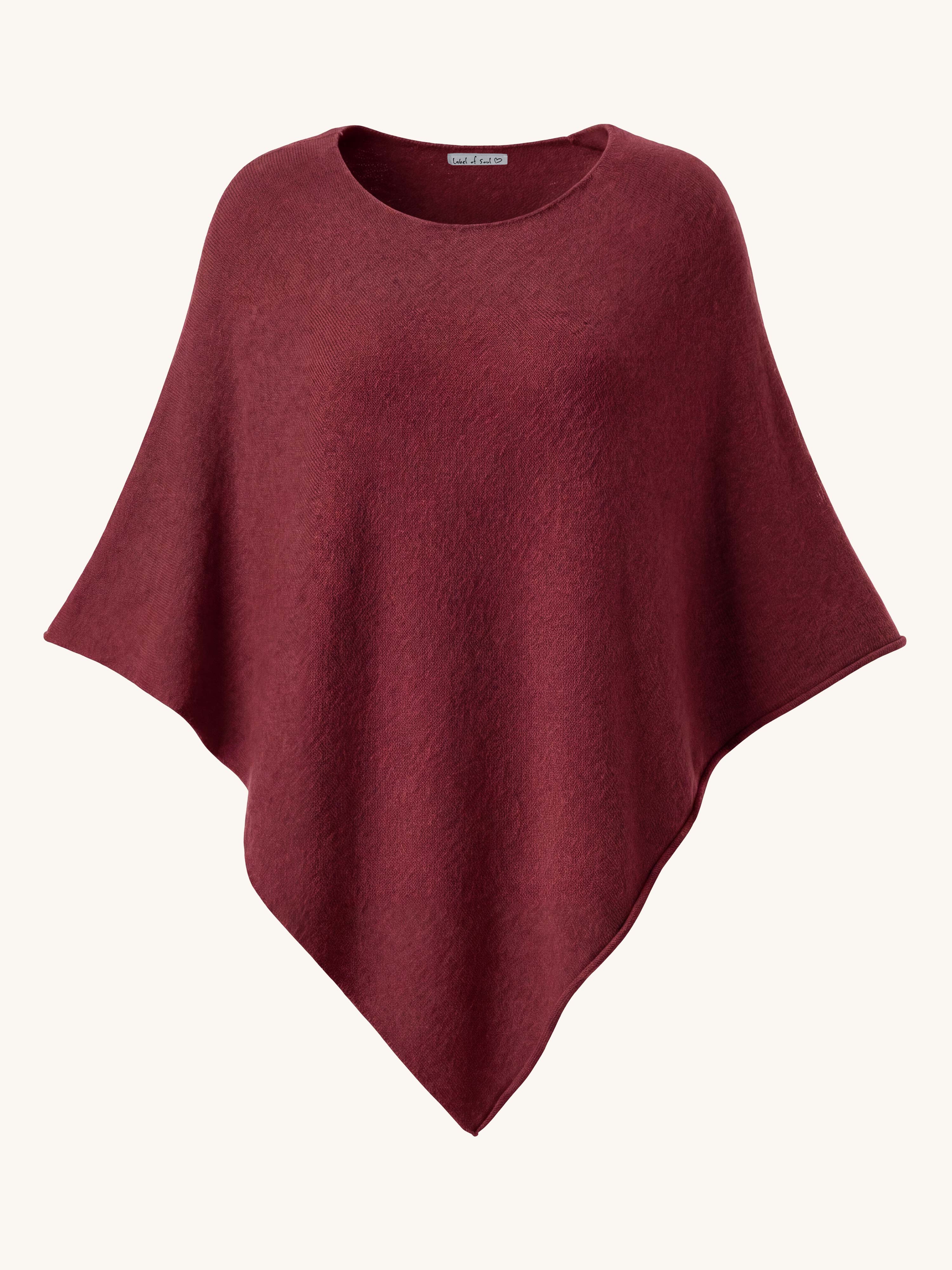 Oversize Viskose Strick Poncho Cape - Burgundy