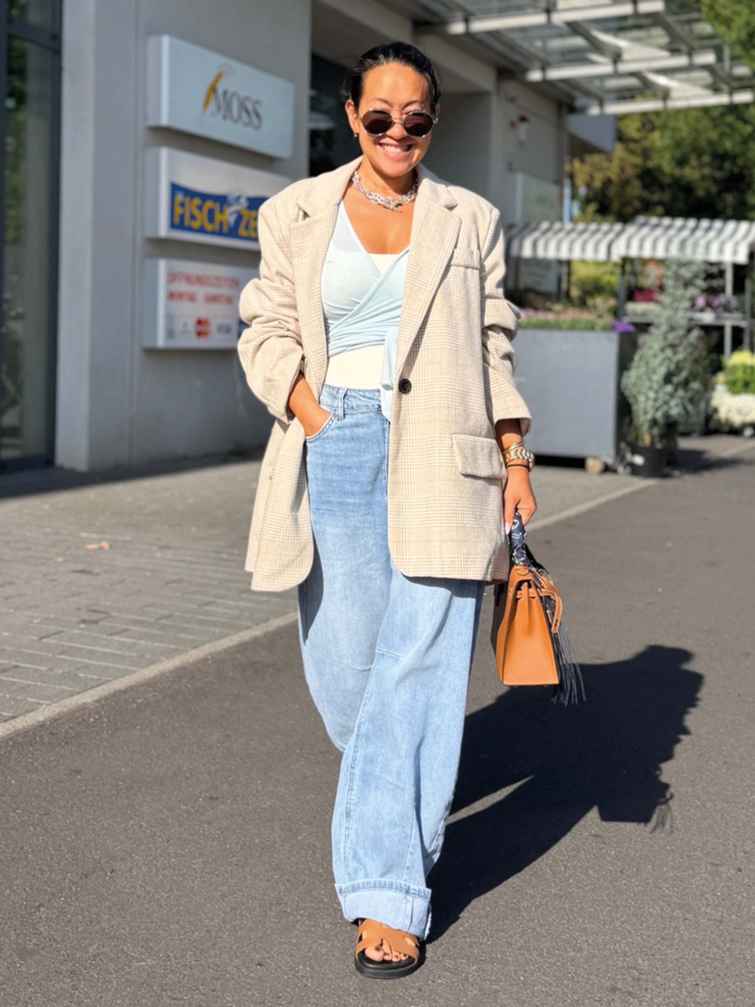 Oversize Blazer Jacke - KARO - Oatmeal