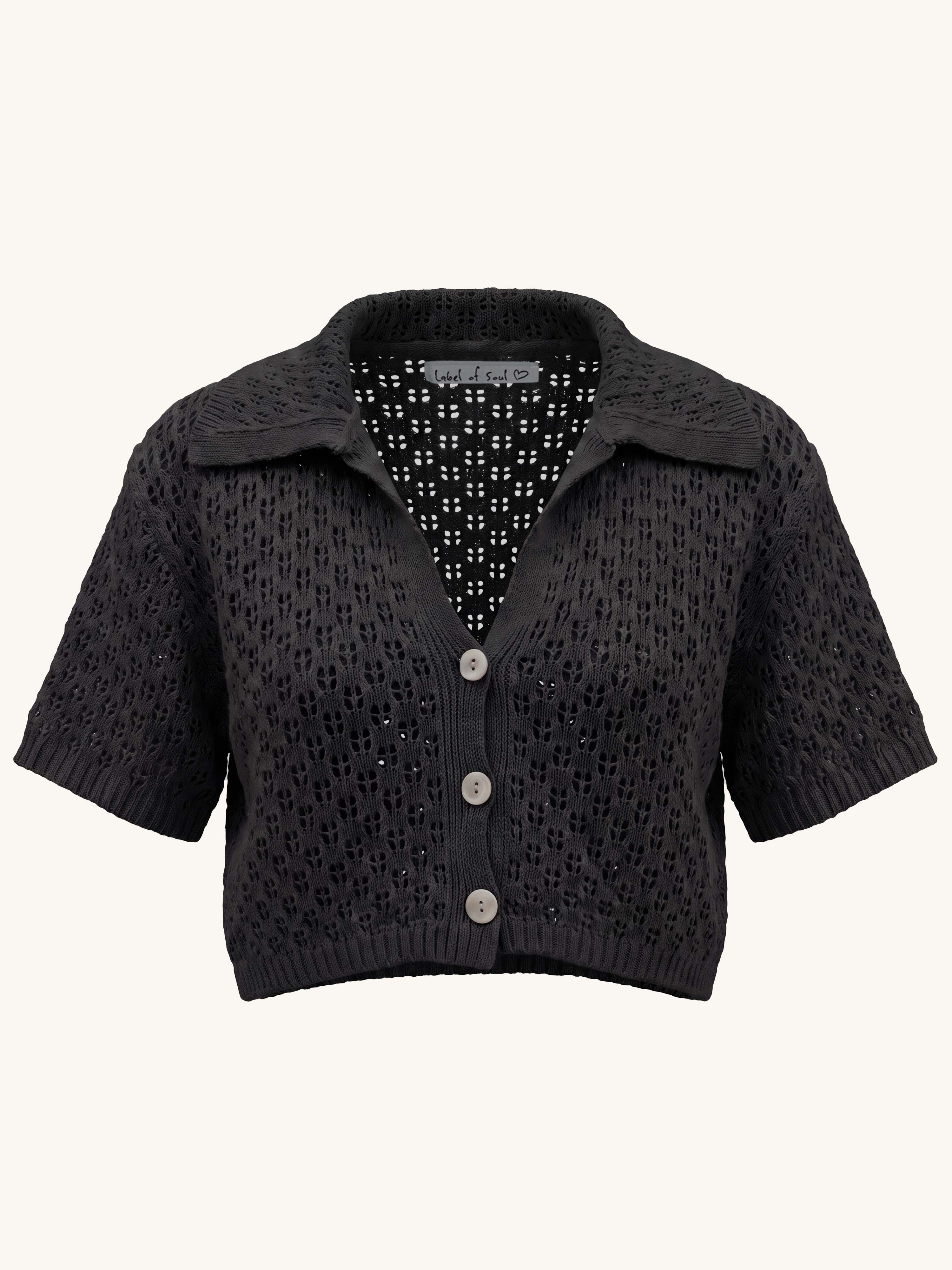 Cropped Häkel Cardigan - Schwarz