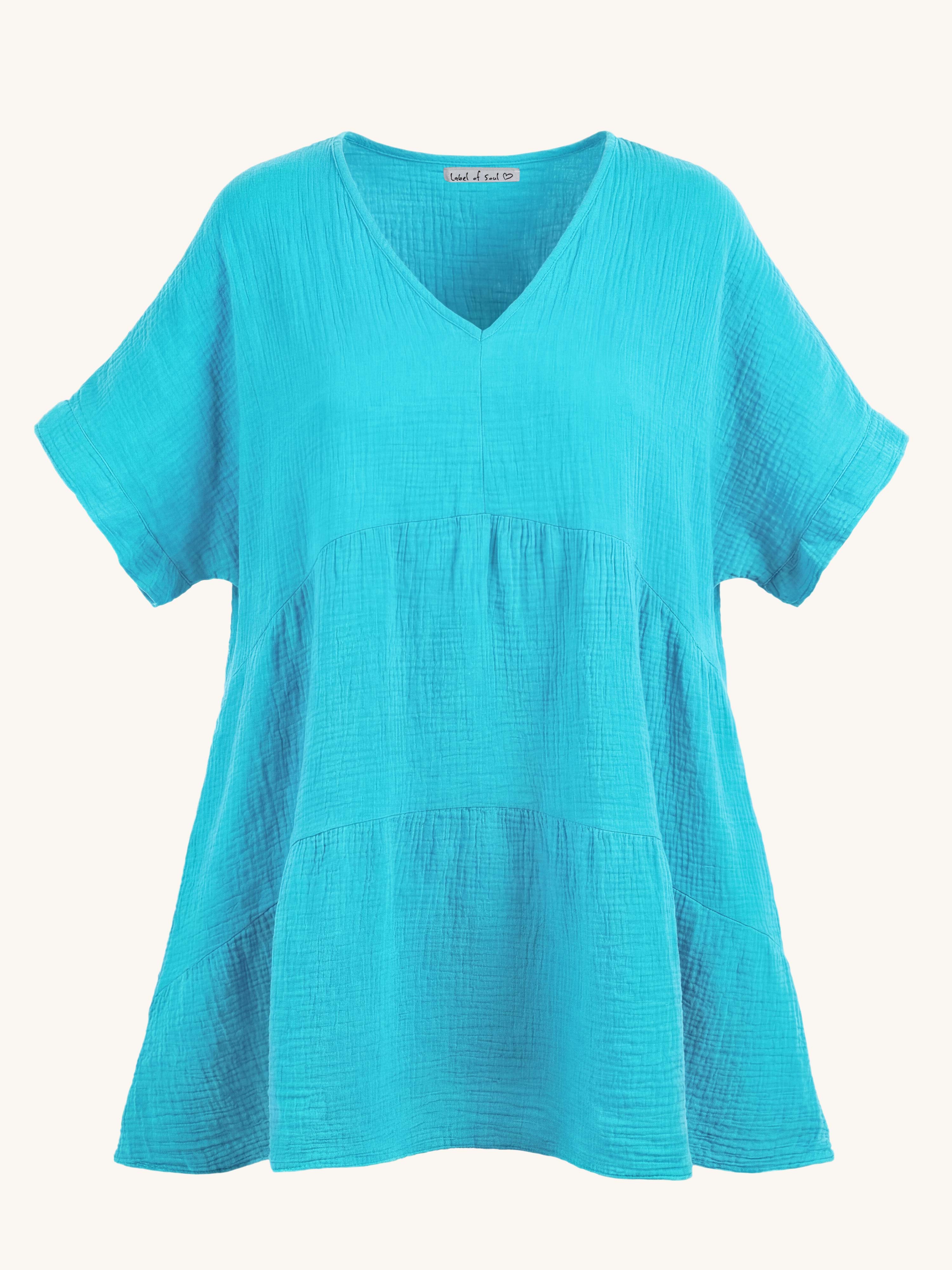 Musselin Tunika Midi mit V-Ausschnitt - Türkis