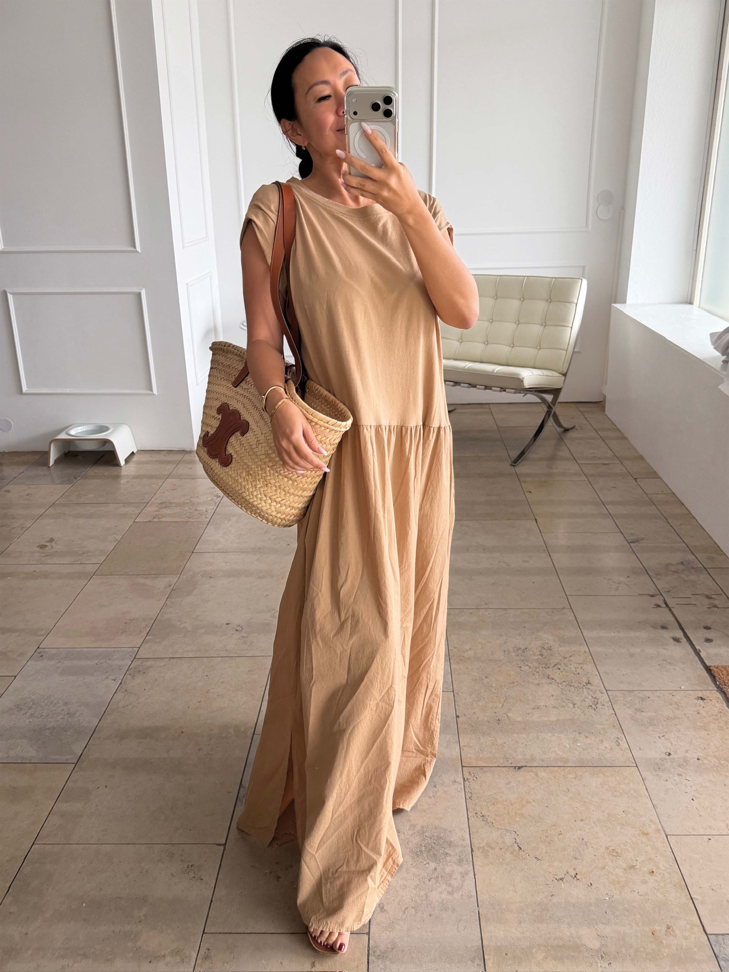 Ärmelloses Cotton Kleid mit Seitentaschen - Camel