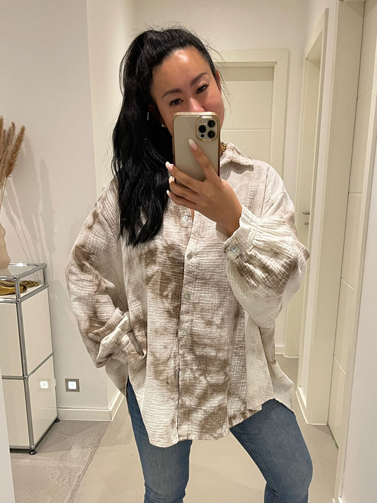Musselin Midi Oversize Bluse - Batik Cappuccino