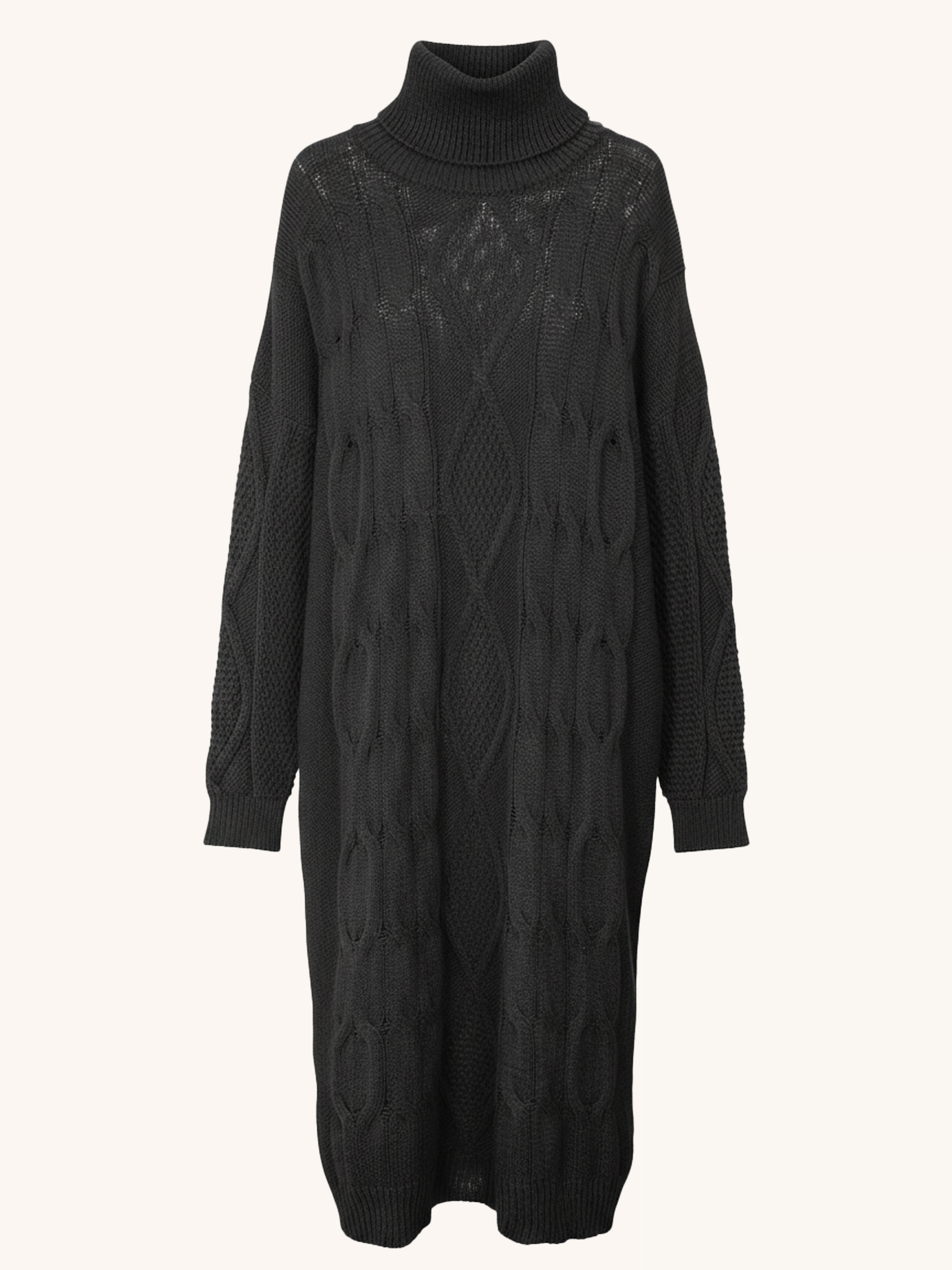 Strickkleid mit Zopfstrickmuster - Schwarz