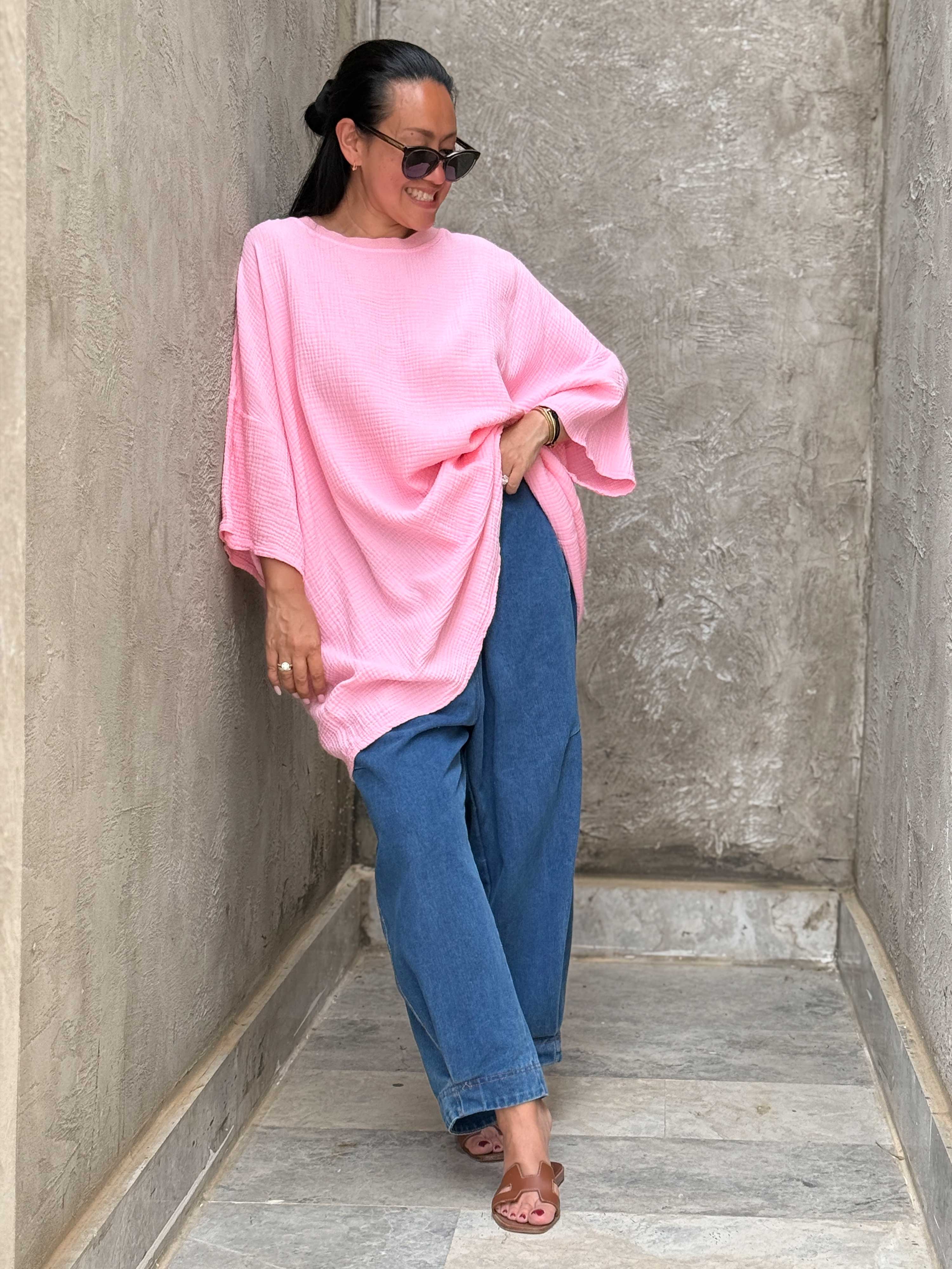 Musselin Oversize Kurzarm Shirt - Bubblegum Musselin Oversize Kurzarm Shirt - Bubblegum