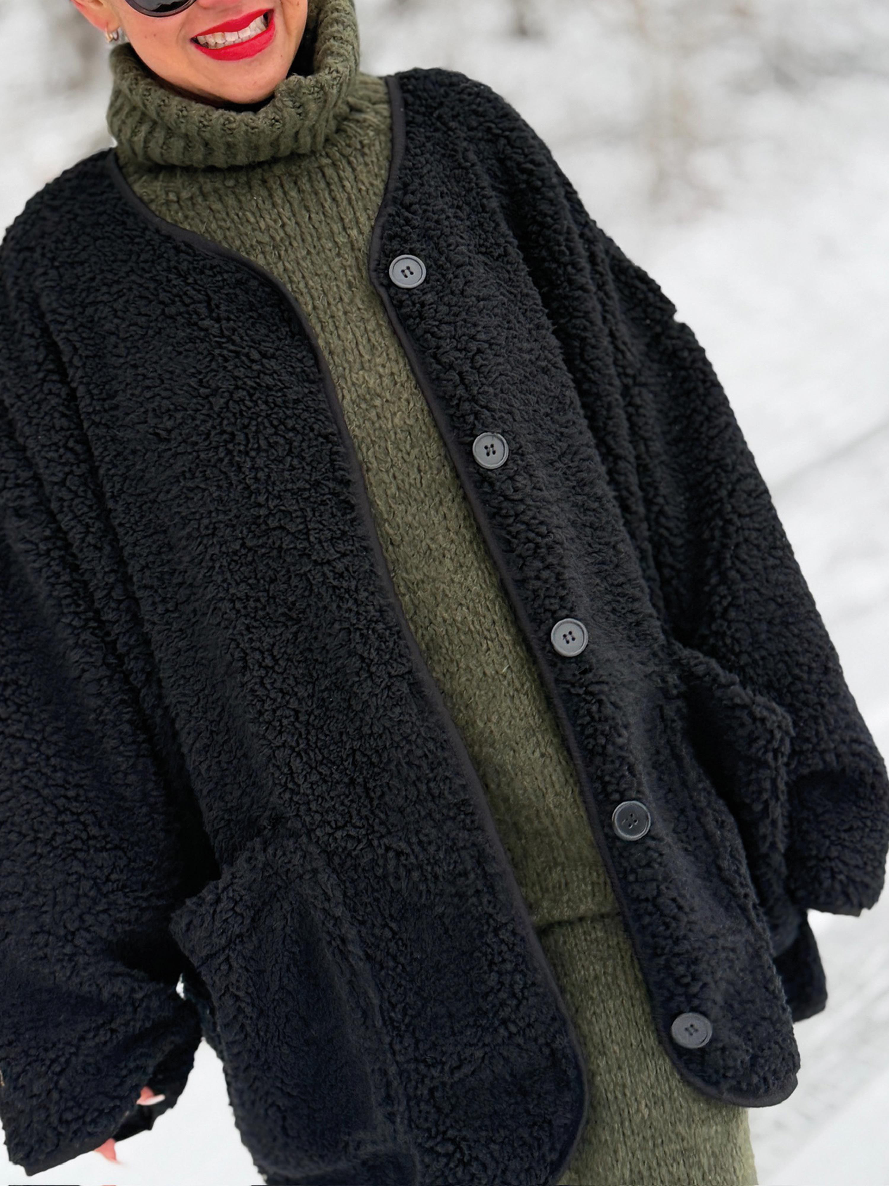 Teddylook Oversize Jacke - ICON - Schwarz