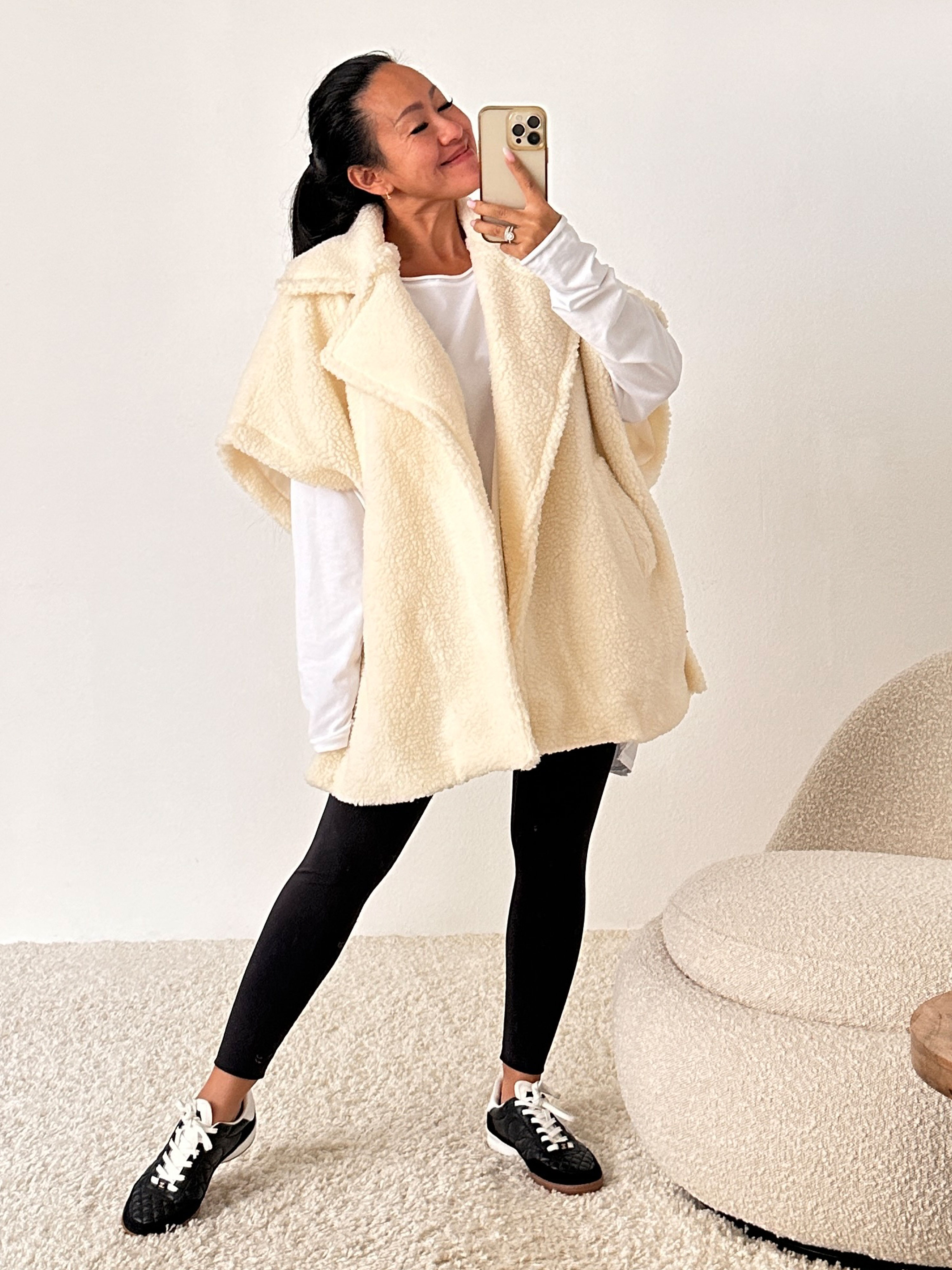 Oversize Teddylook Weste - Vanille