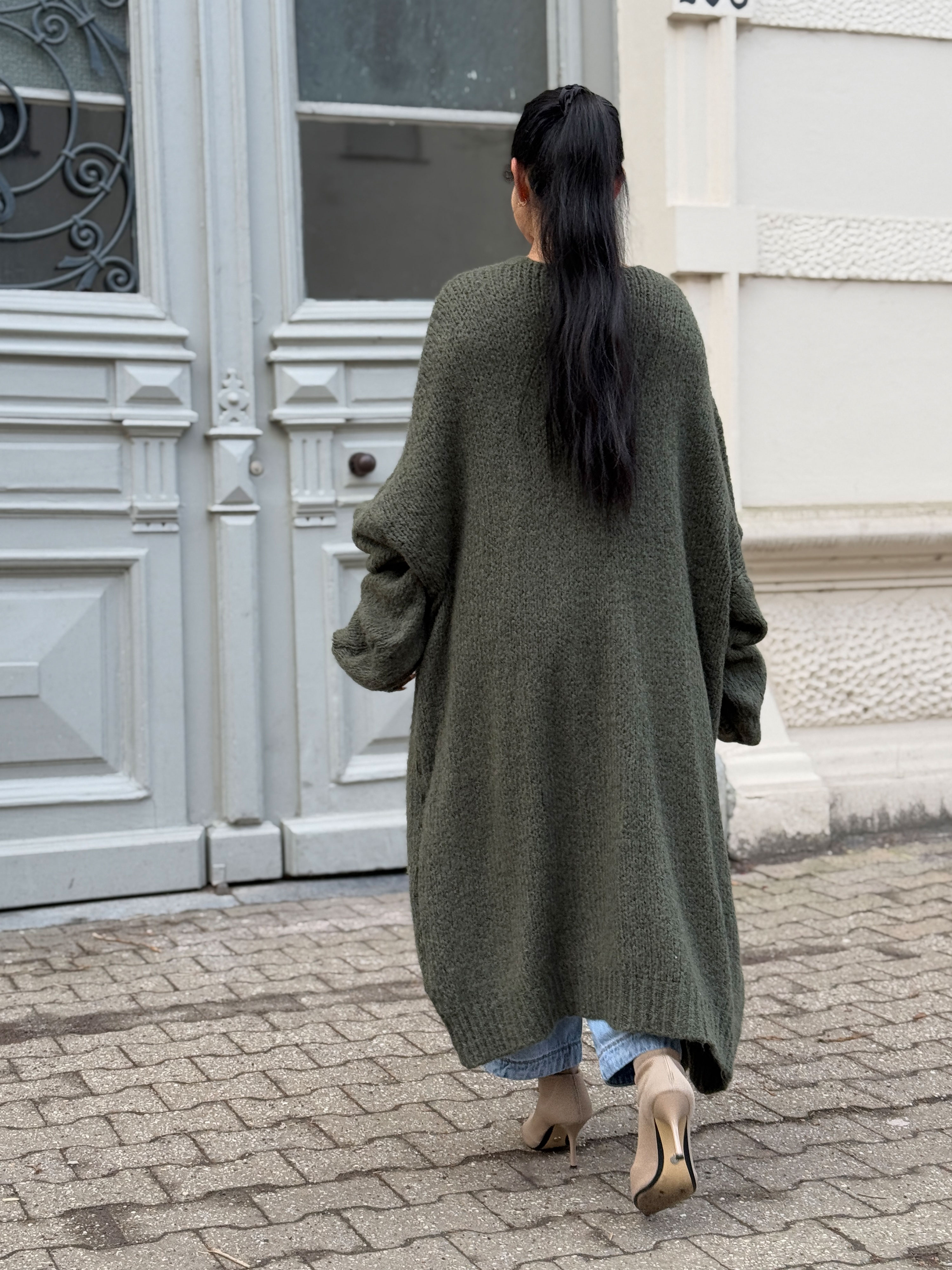 Oversize Strickmantel - FLAUSCHI - Olive