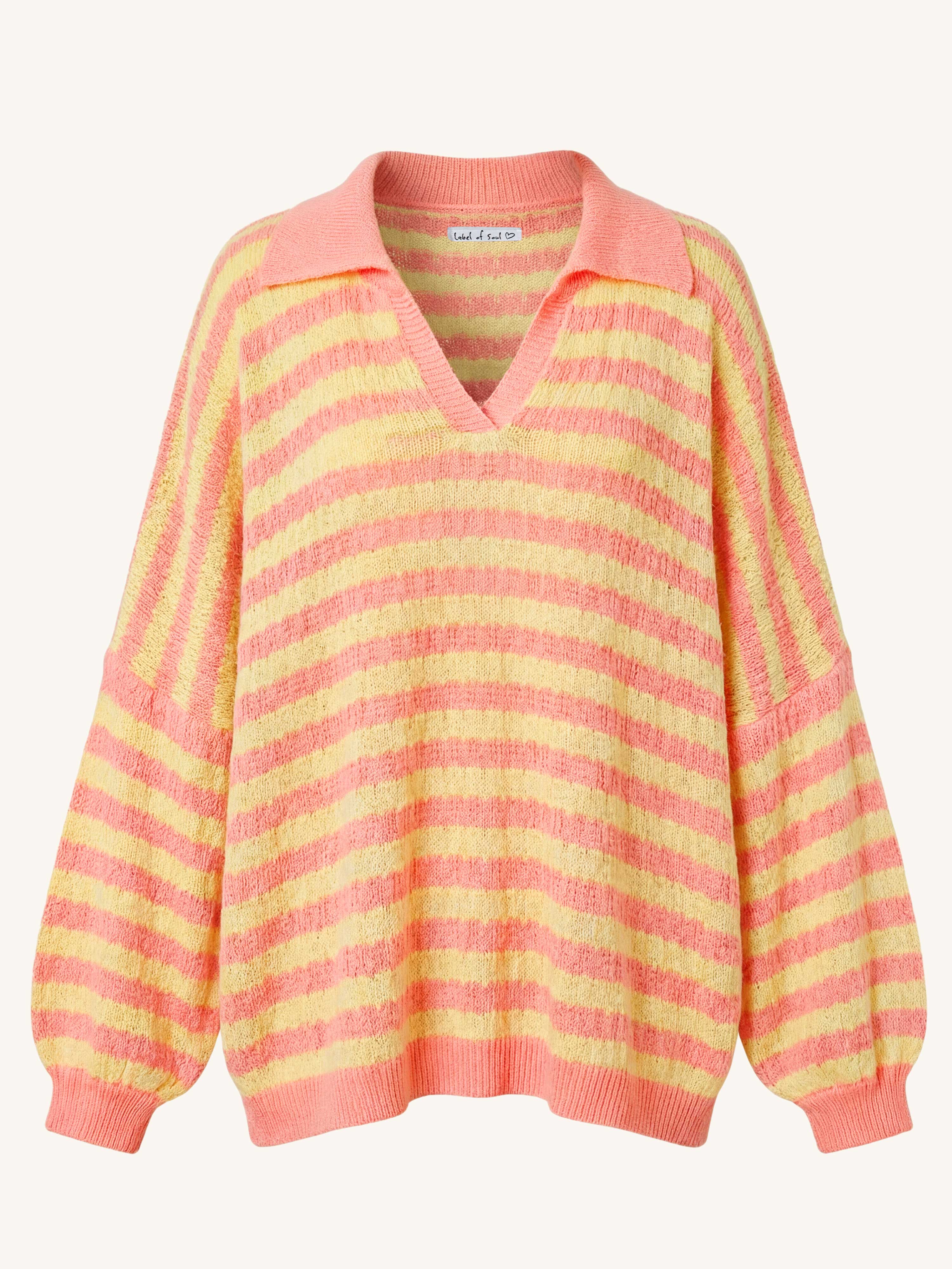 Oversize Häkelpullover MANACOR - STRIPES - Orange/Gelb