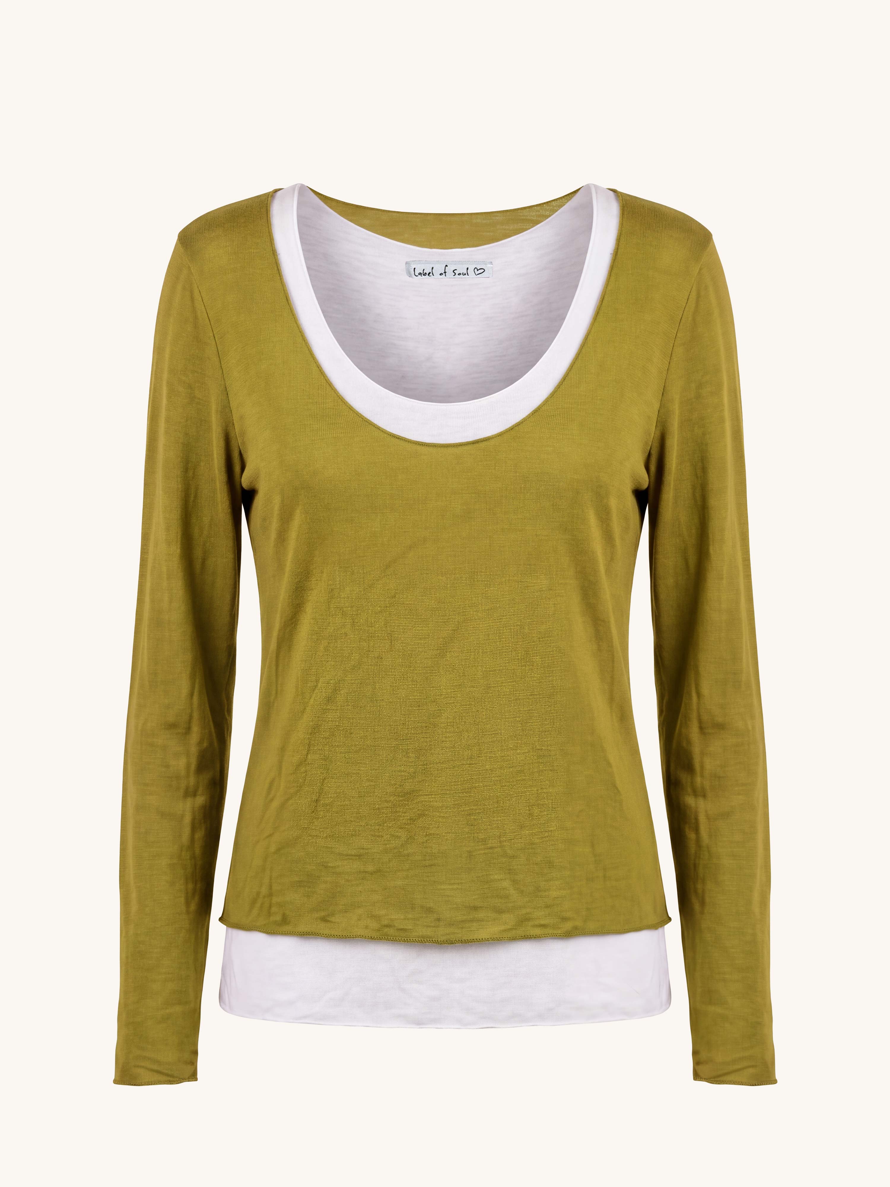 Soft Double Layer Langarmshirt mit Kaschmiranteil - Pistazie