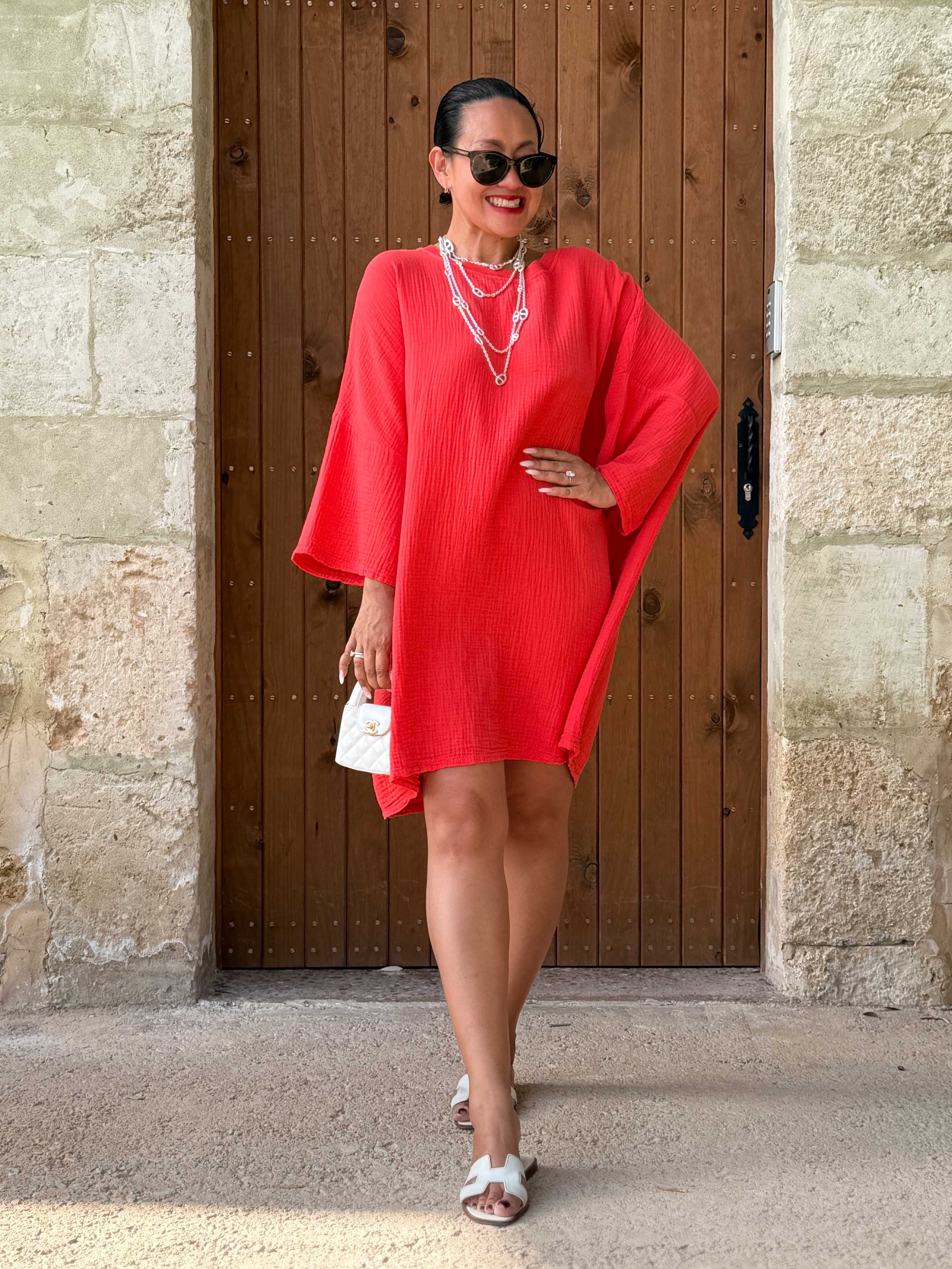Musselin Oversize Kurzarm Shirt - Watermelon