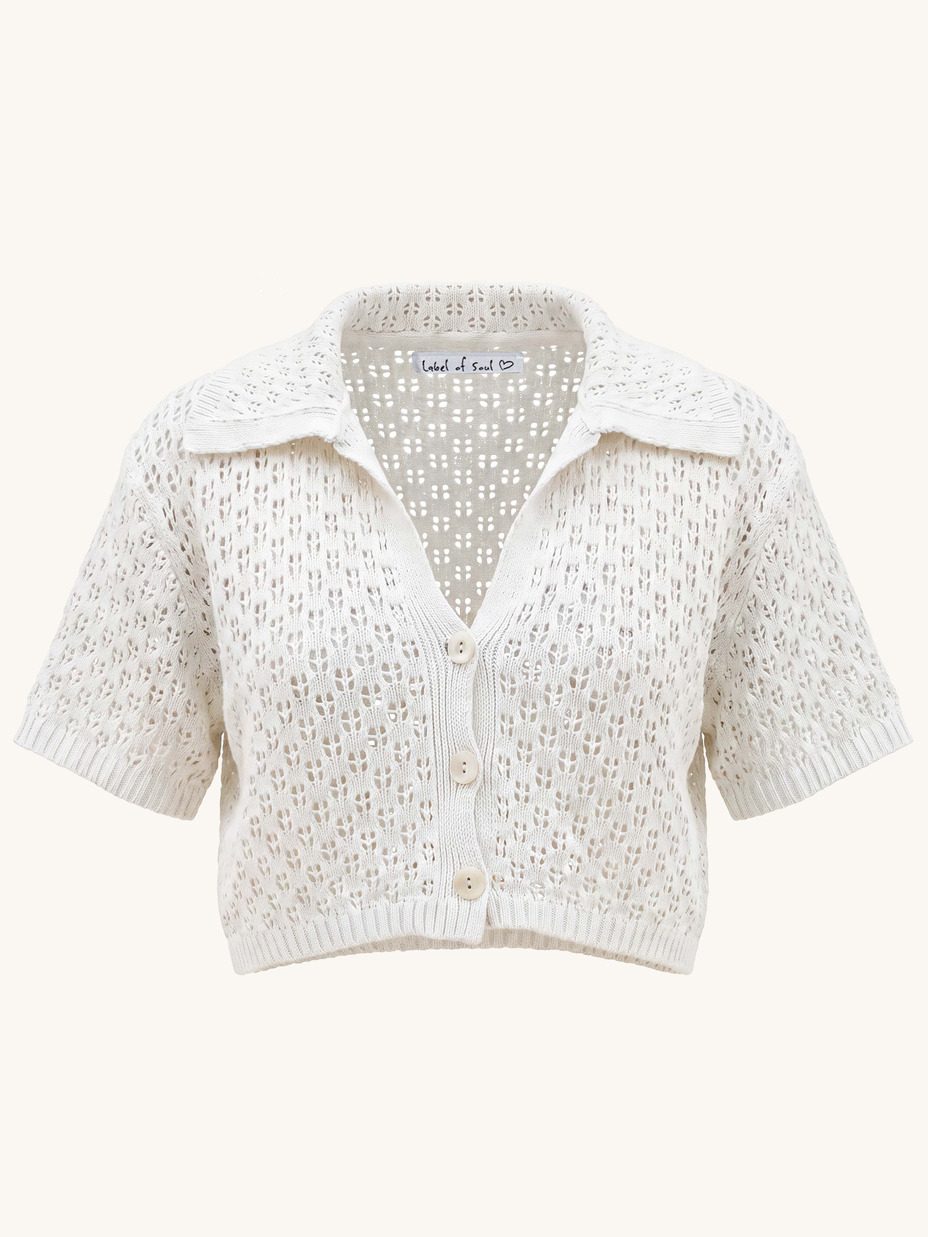 Cropped Häkel Cardigan - Creme
