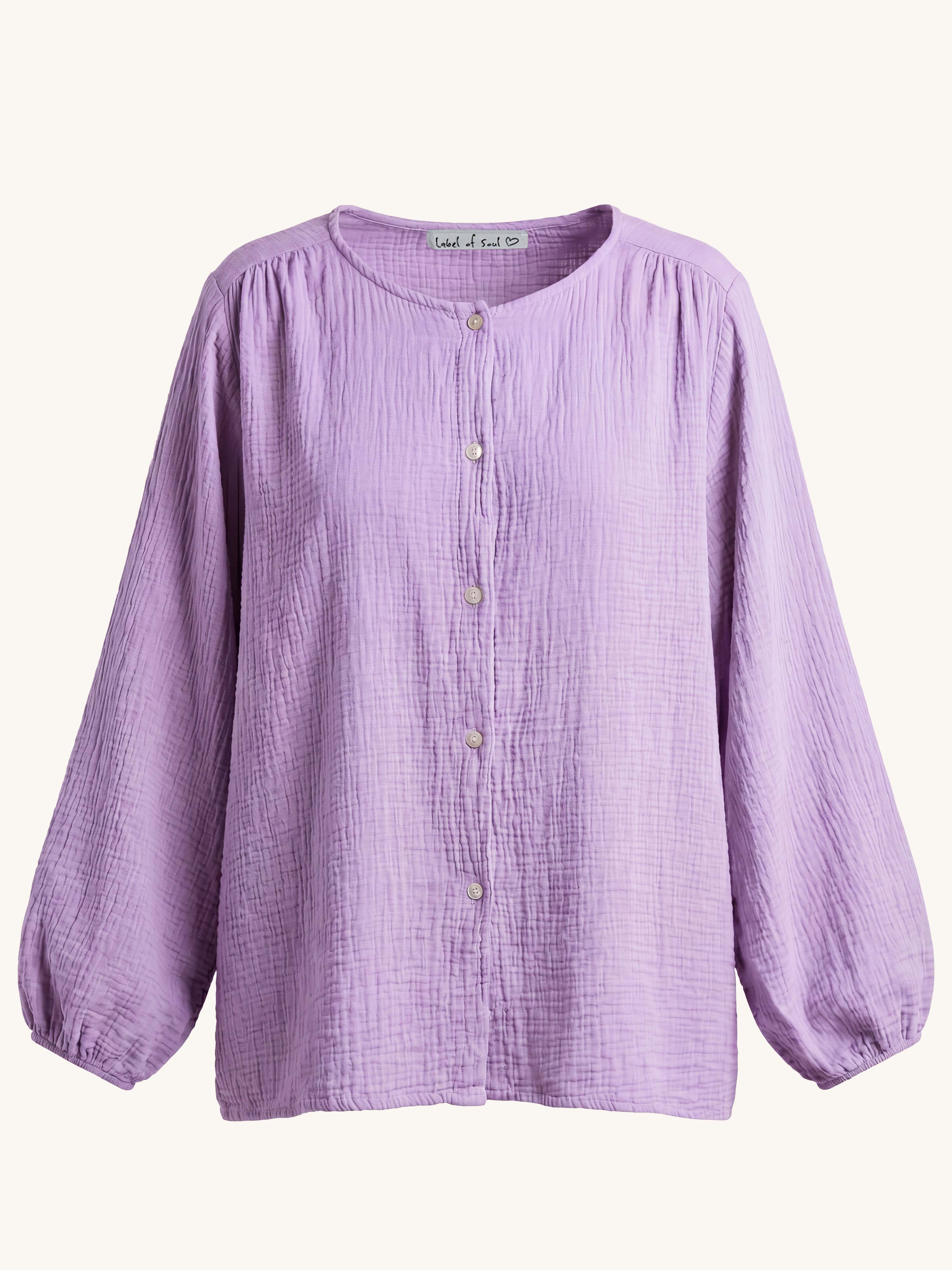 Musselin Oversize Bluse mit Rundhalsausschnitt - Flieder