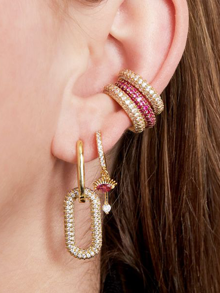 Ohrringe - Glam Ear cuff  - Edelstahl - Gold/Pink