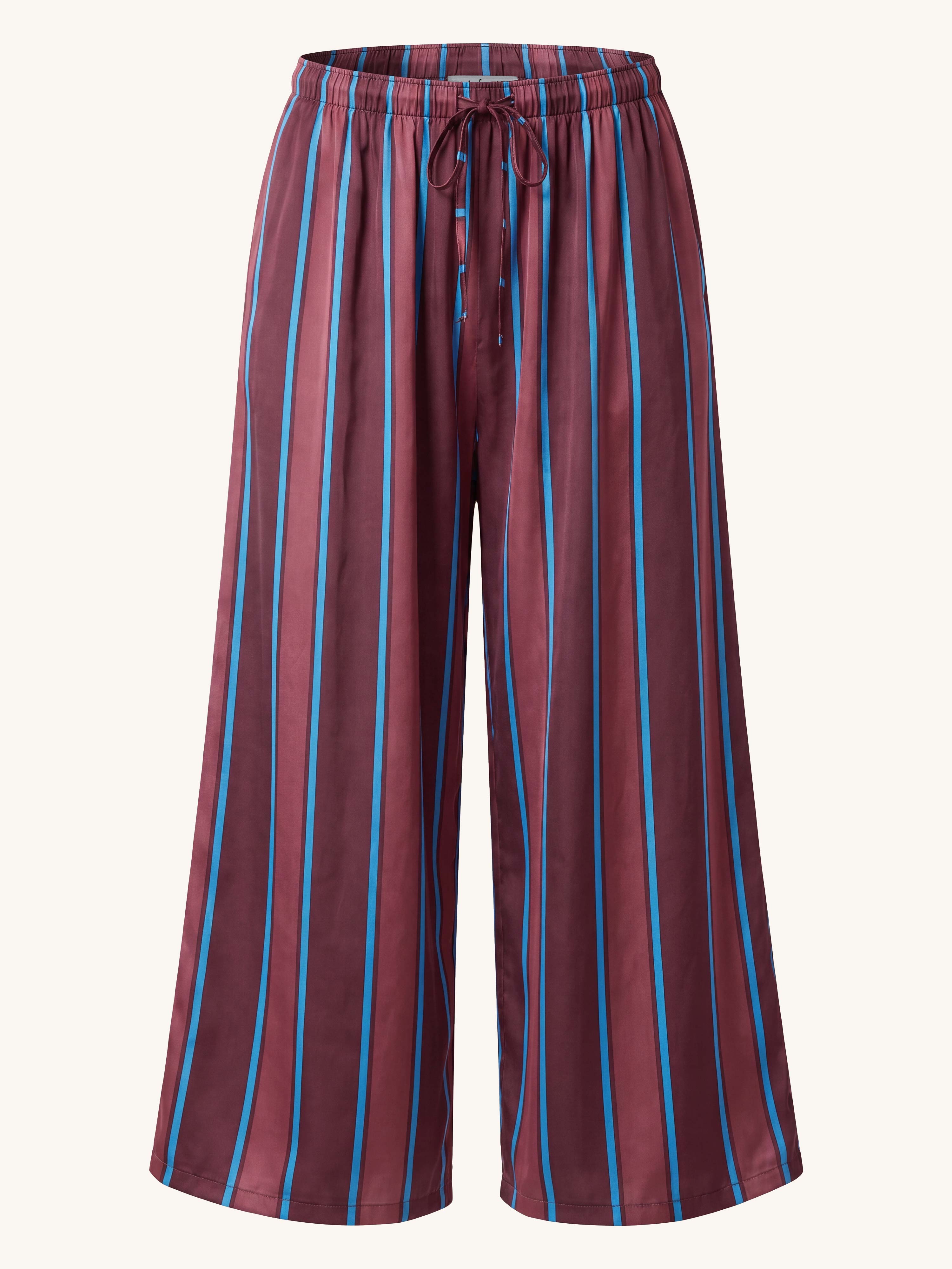 Viskose Palazzo Oversize Hose mit Seidenanteil - STRIPES - Burgundy