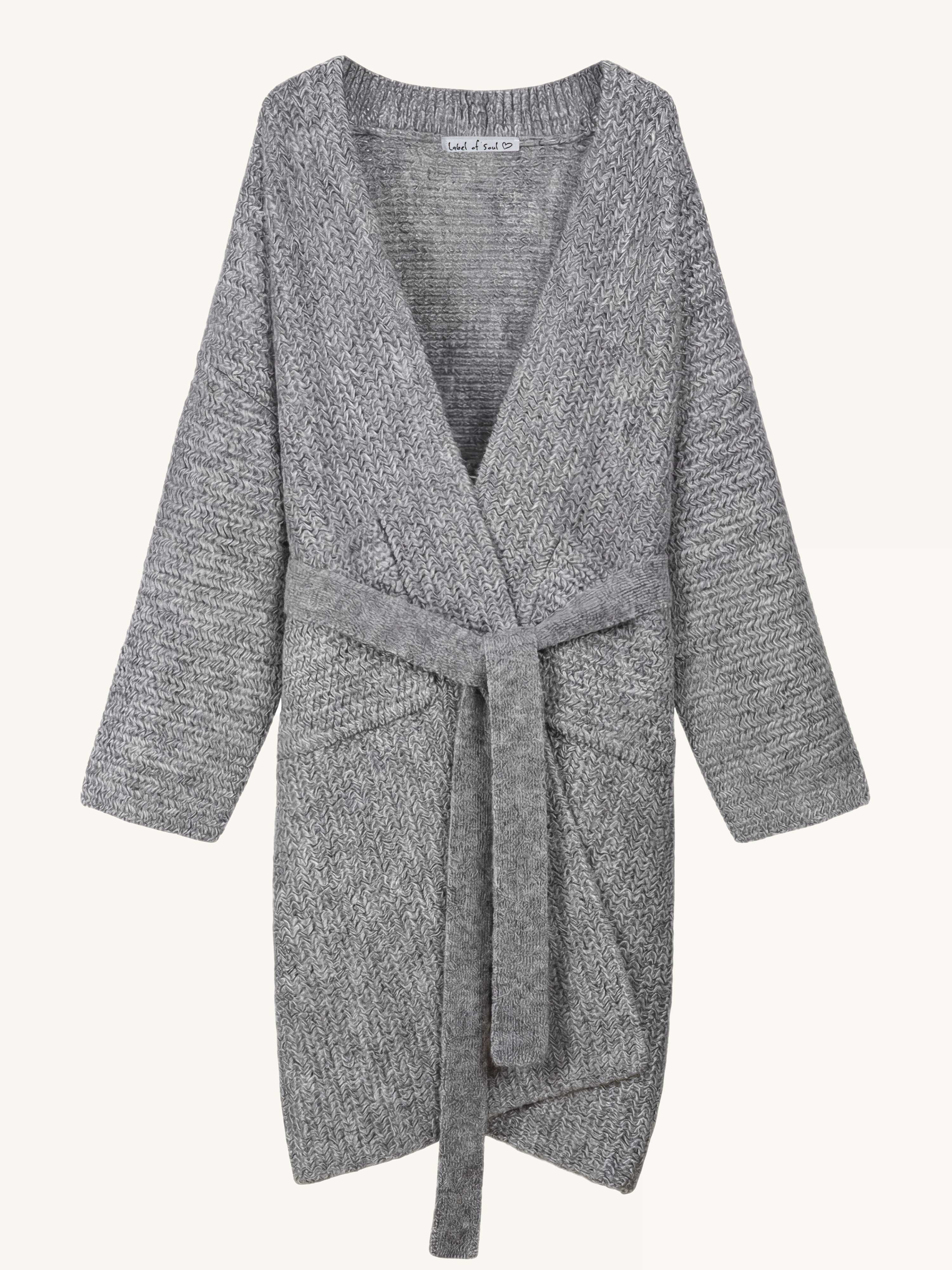 Oversize Wollstrick Mantel mit Gürtel - Grey