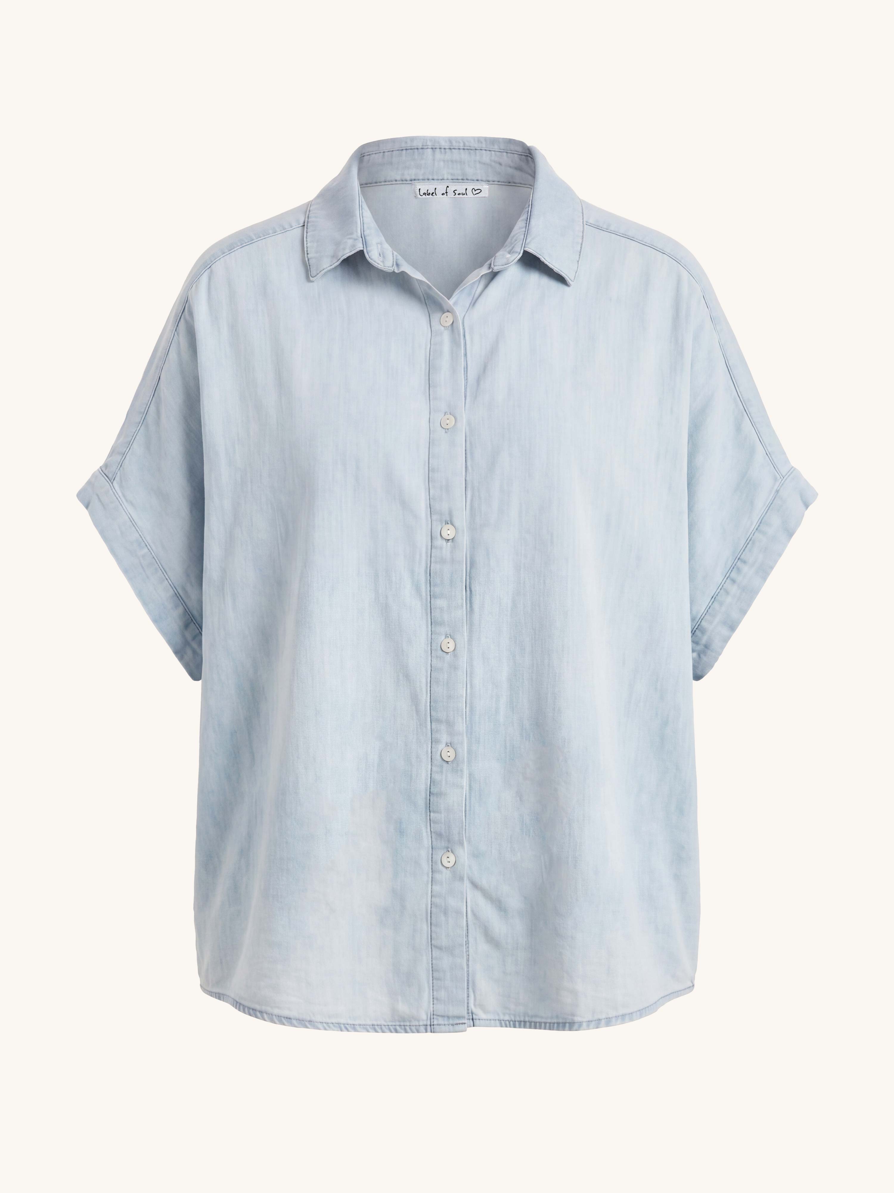 Leichte Lyocell Oversize Kurzarm Bluse MIDI - Washed Blue