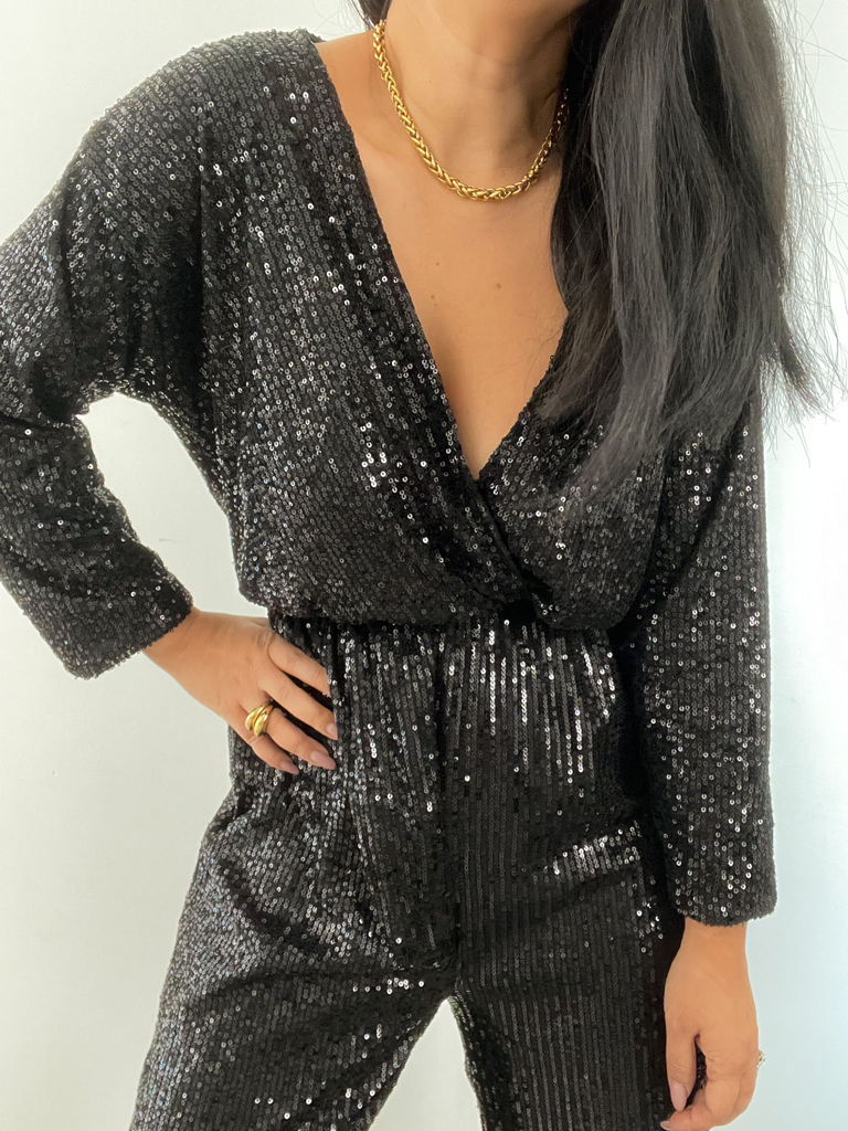 Pailetten Jumpsuit - Schwarz
