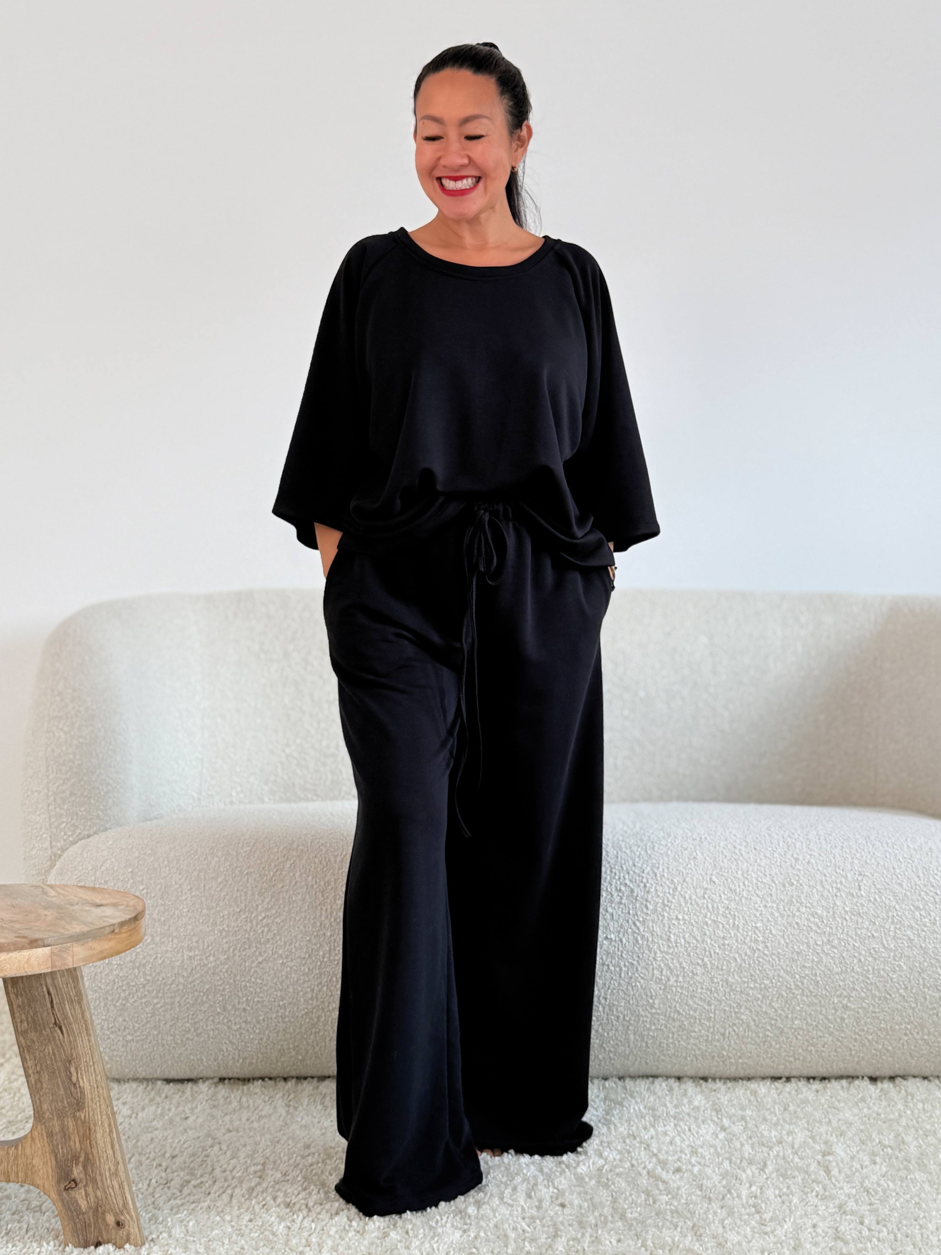 Basic Oversize Kurzarm Sweatshirt - Schwarz