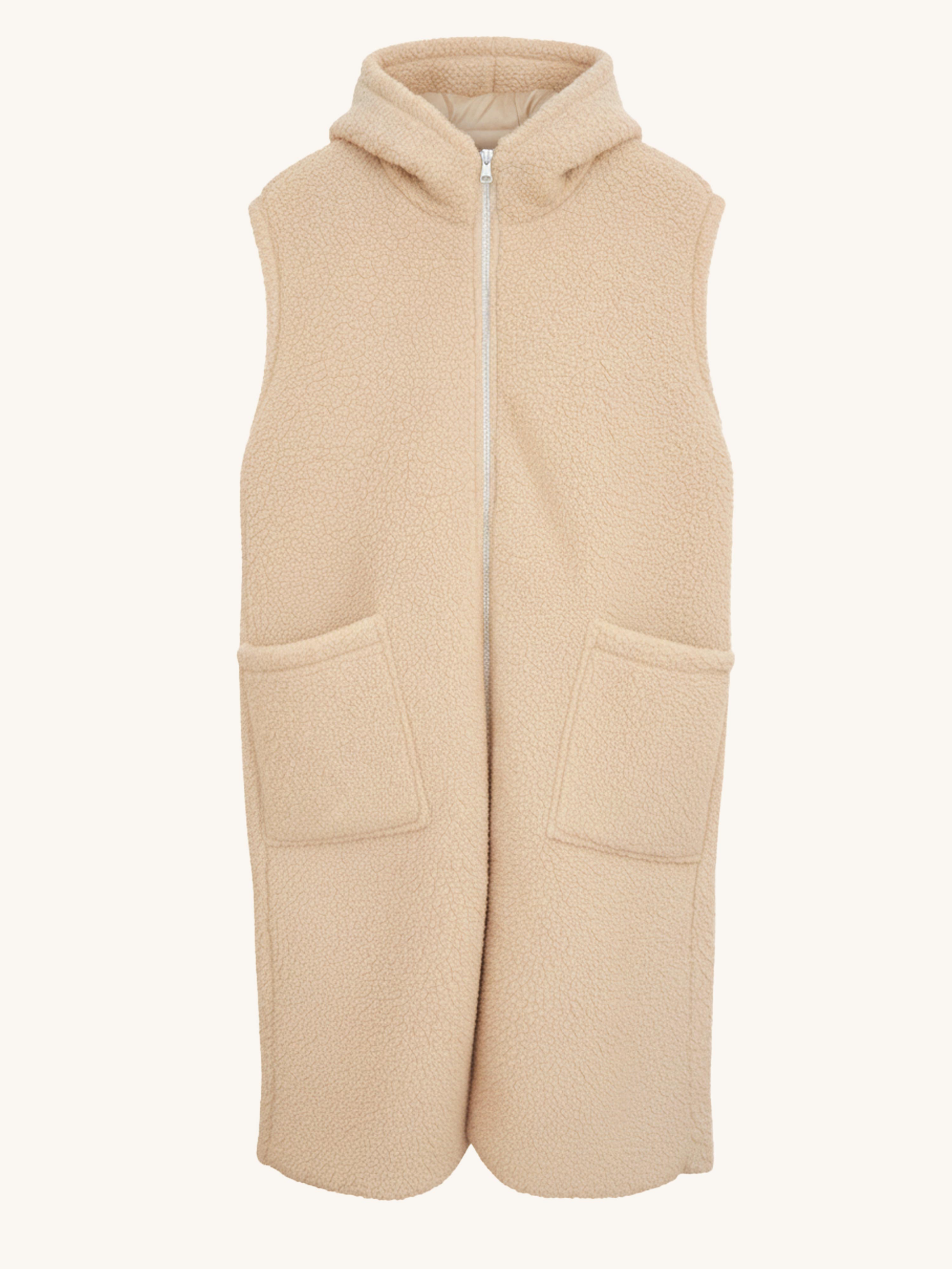 Teddylook Long Weste mit Kapuze - Oatmeal