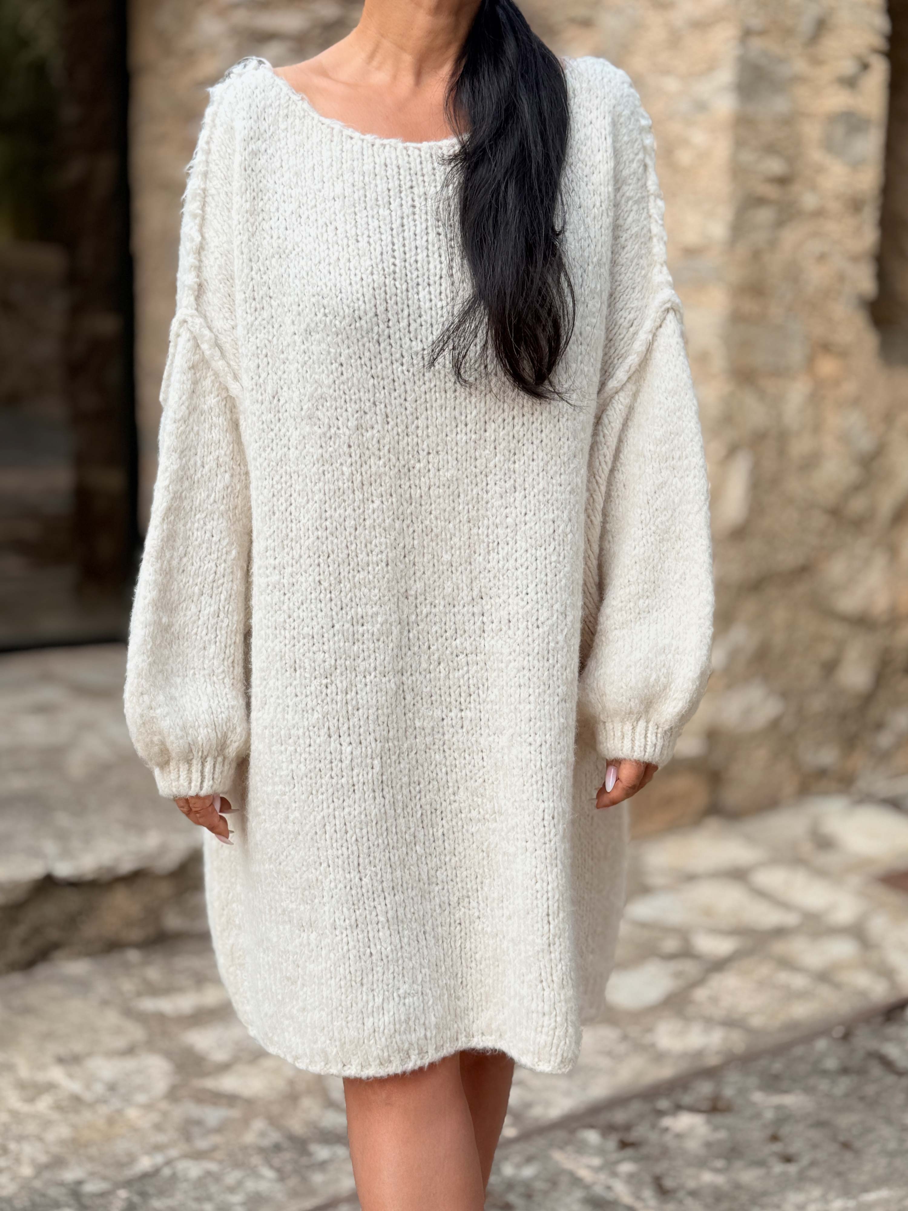 Oversize Long Strickpullover - FLAUSCHI - Creme Oversize Long Strickpullover - FLAUSCHI - Creme