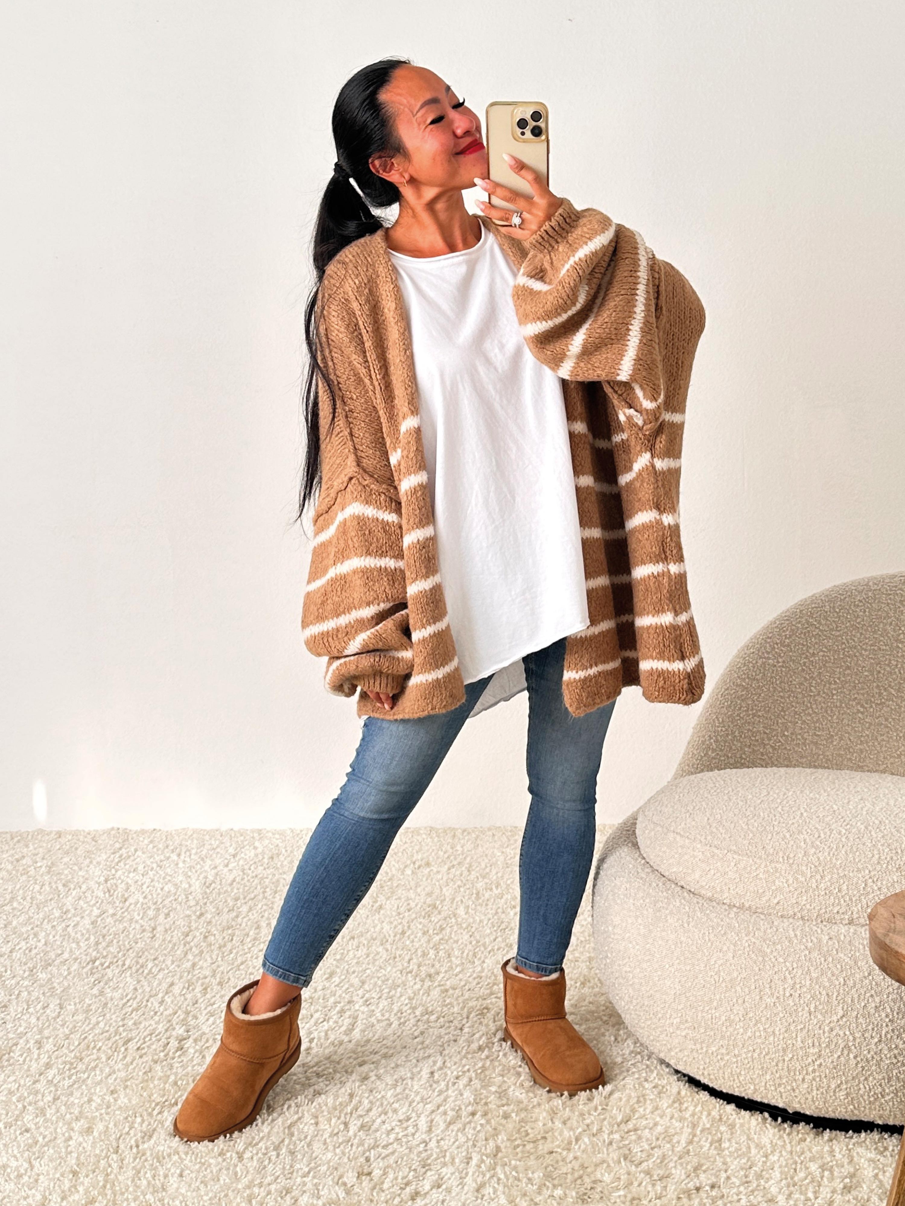 Oversize Strickjacke FLAUSCHI - STRIPES - Camel