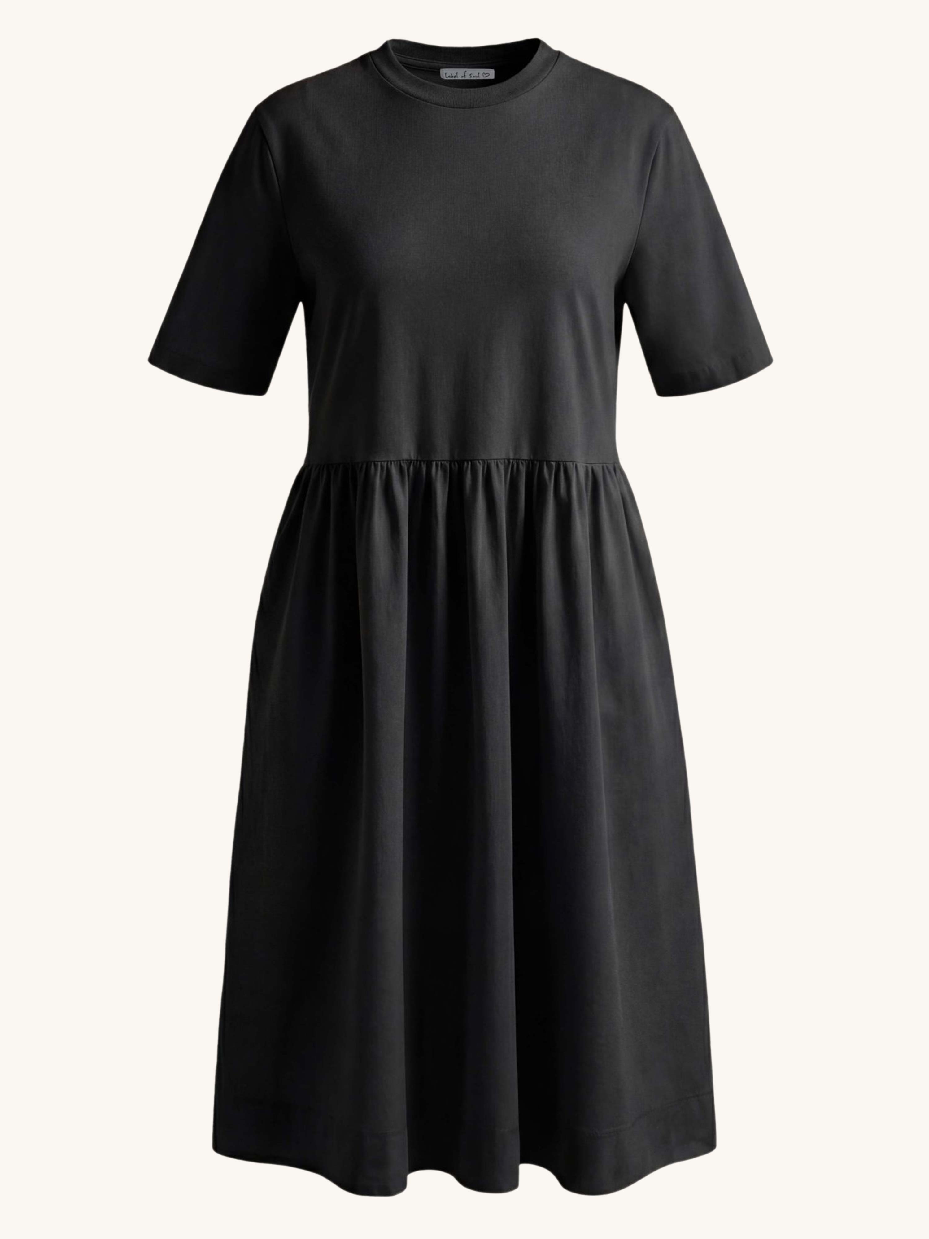 Kurzarm Cotton Kleid mit Seitentaschen - CURVY - Schwarz