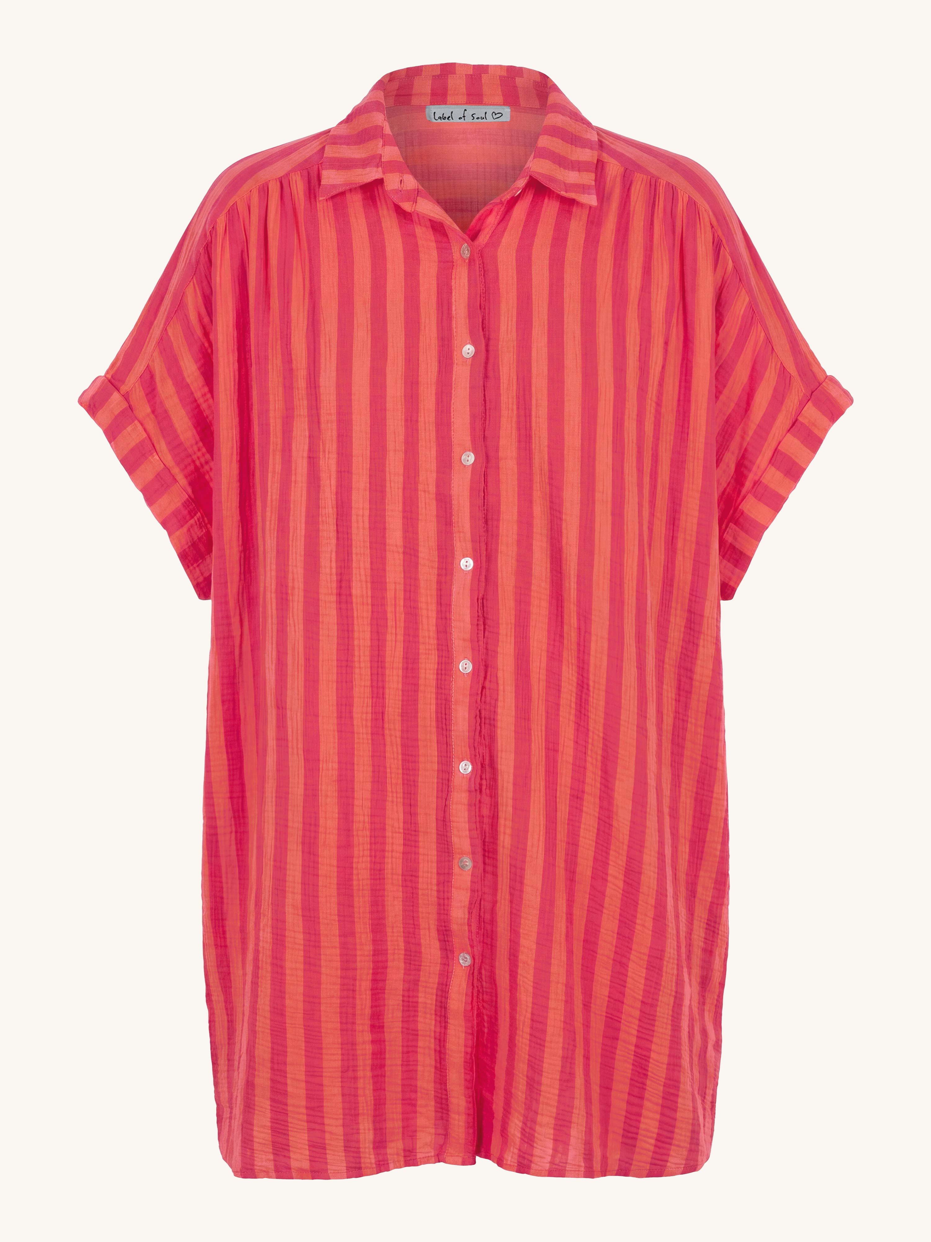 Musselin Oversize Kleid mit Taschen - LANA - STRIPES Flamingo Kiss